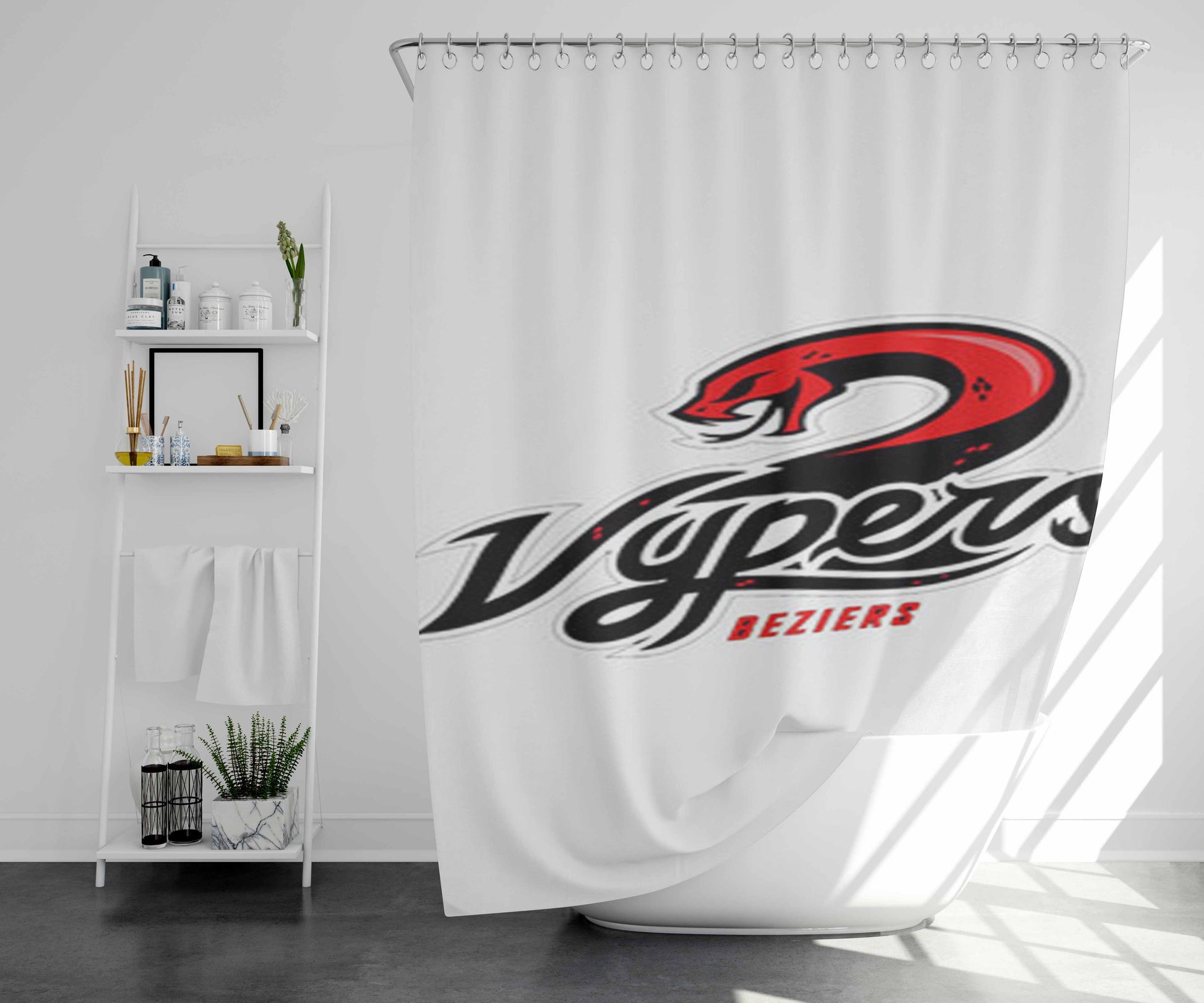 Vypers Beziers Logo White Bathroom Shower Curtain Fabric Waterproof | 66 X 72 Inch