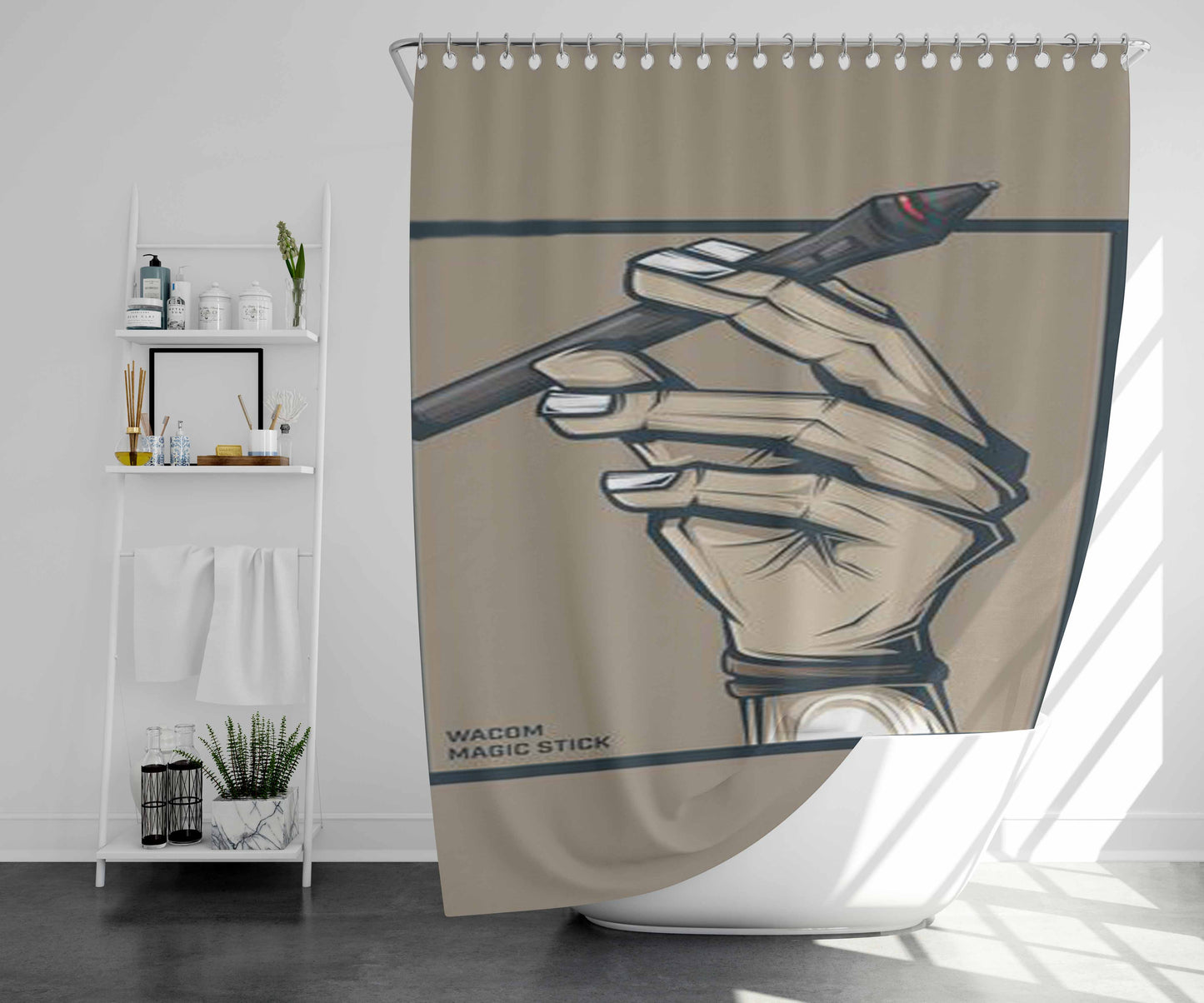 Wacom Magic Stick Bathroom Shower Curtain Fabric Waterproof | 66 X 72 Inch