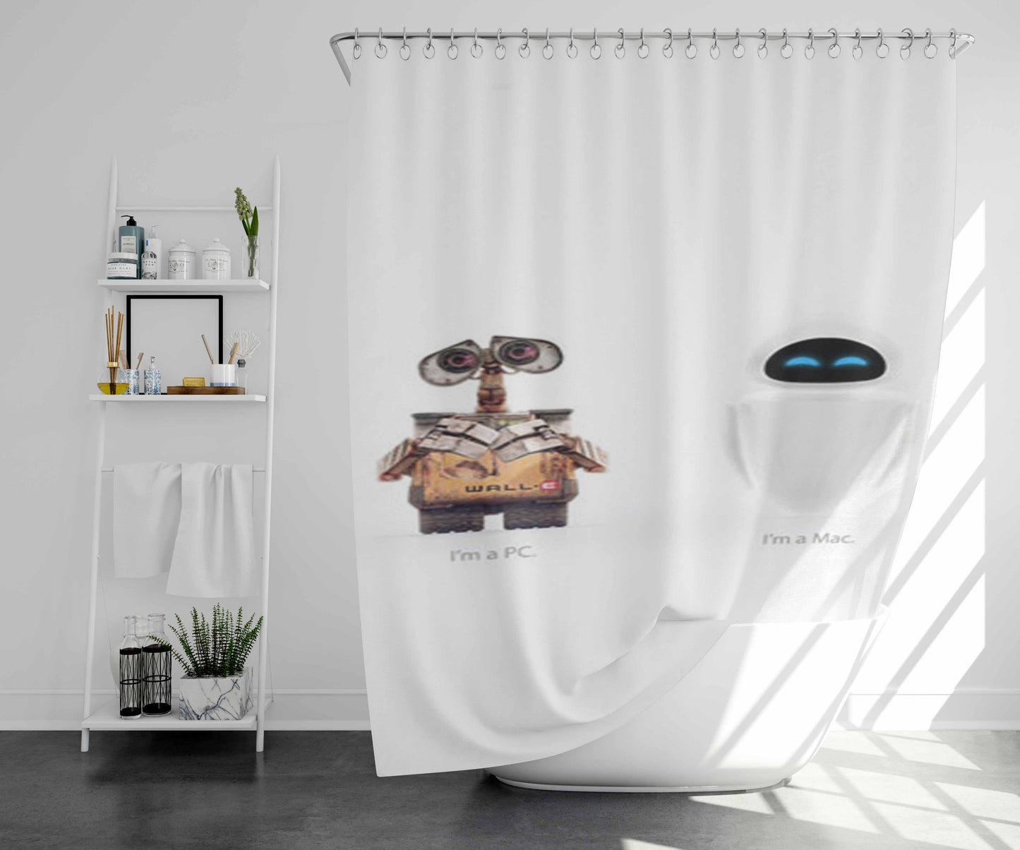 Wall-E And Eve 1 Bathroom Shower Curtain Fabric Waterproof | 66 X 72 Inch