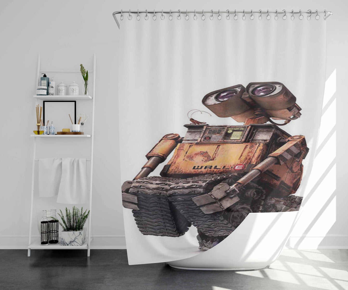 Wall-E Brown Sketch Bathroom Shower Curtain Fabric Waterproof | 66 X 72 Inch