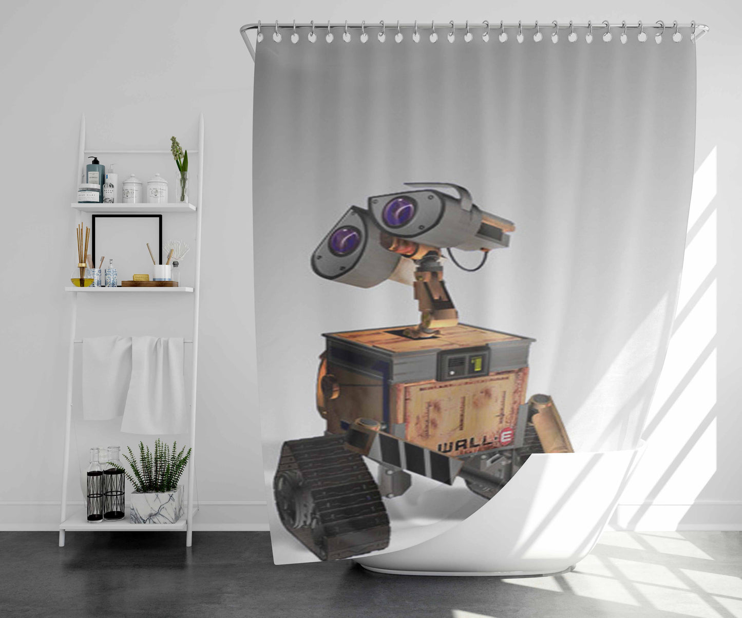 Wall E Pc And Mac Bathroom Shower Curtain Fabric Waterproof | 66 X 72 Inch