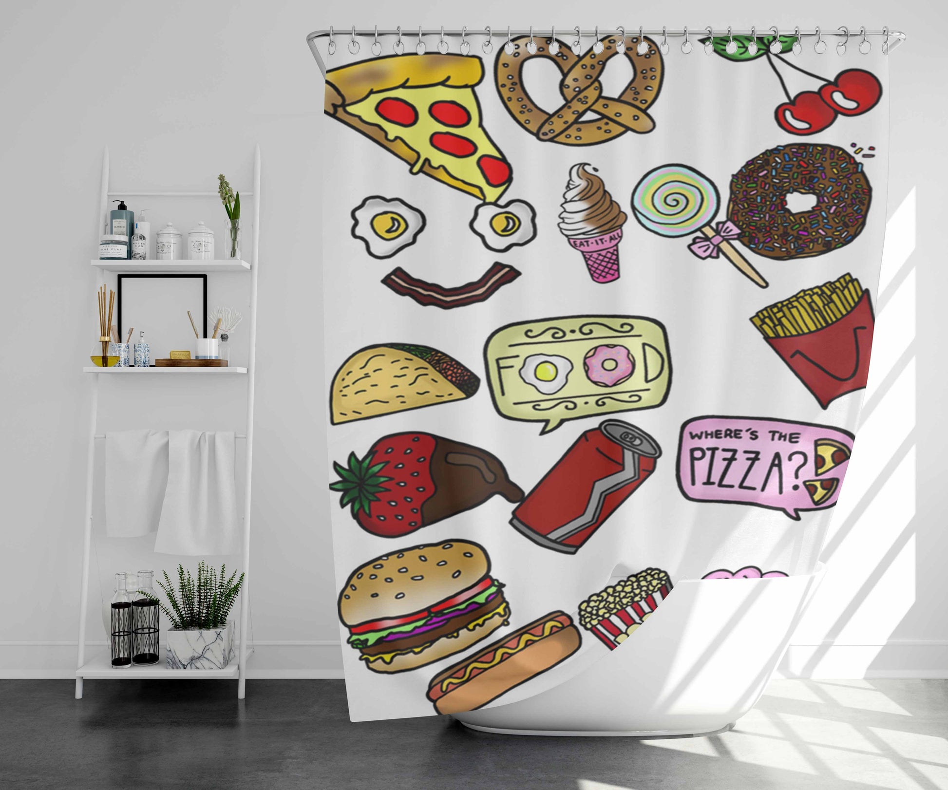 Wallpaper Food Bathroom Shower Curtain Fabric Waterproof | 66 X 72 Inch