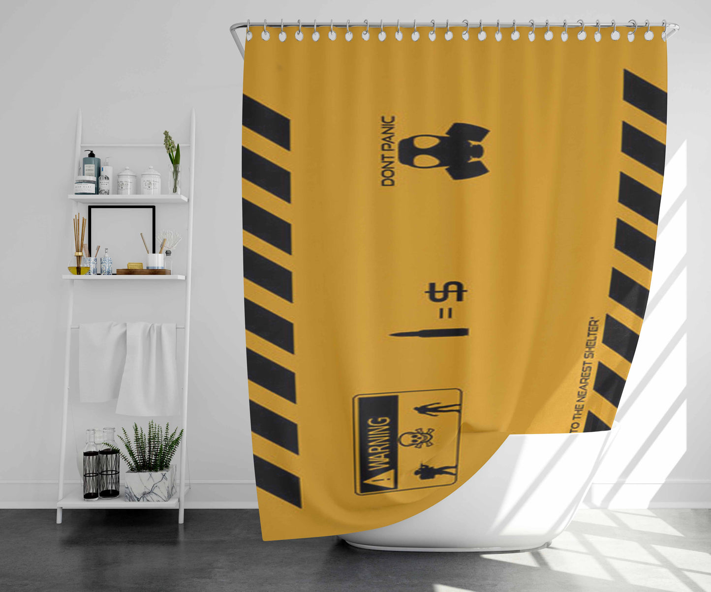 Warning Dont Panic Bathroom Shower Curtain Fabric Waterproof | 66 X 72 Inch