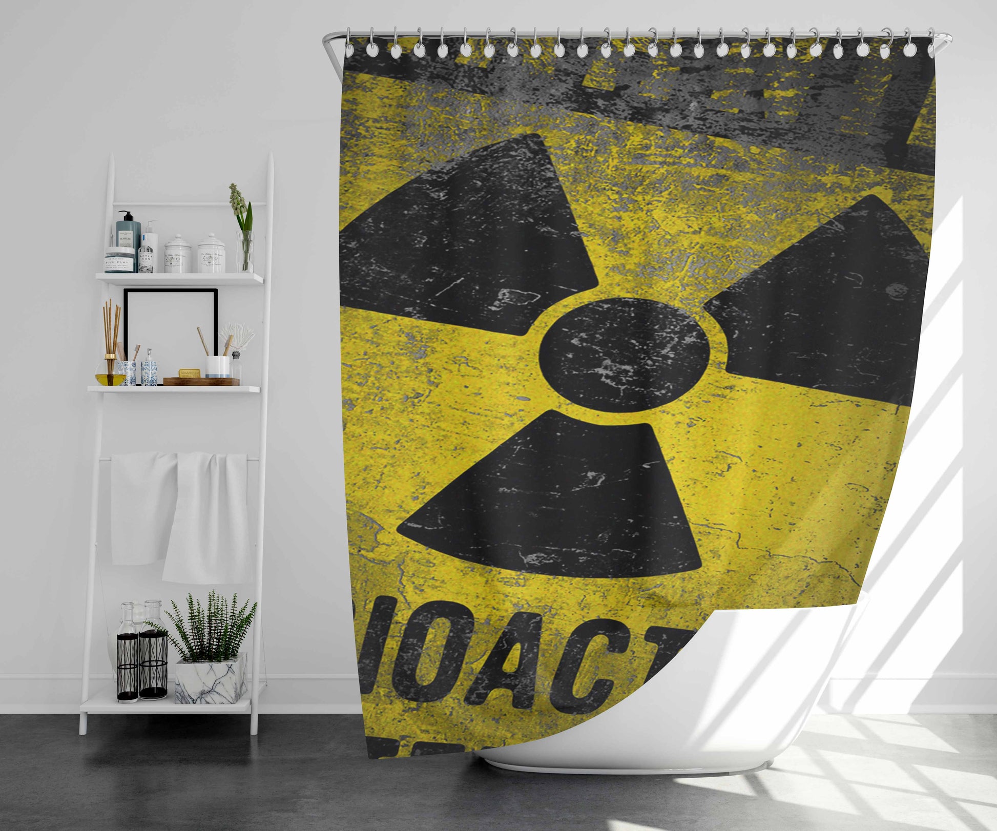 Warning Radioactive Bathroom Shower Curtain Fabric Waterproof | 66 X 72 Inch