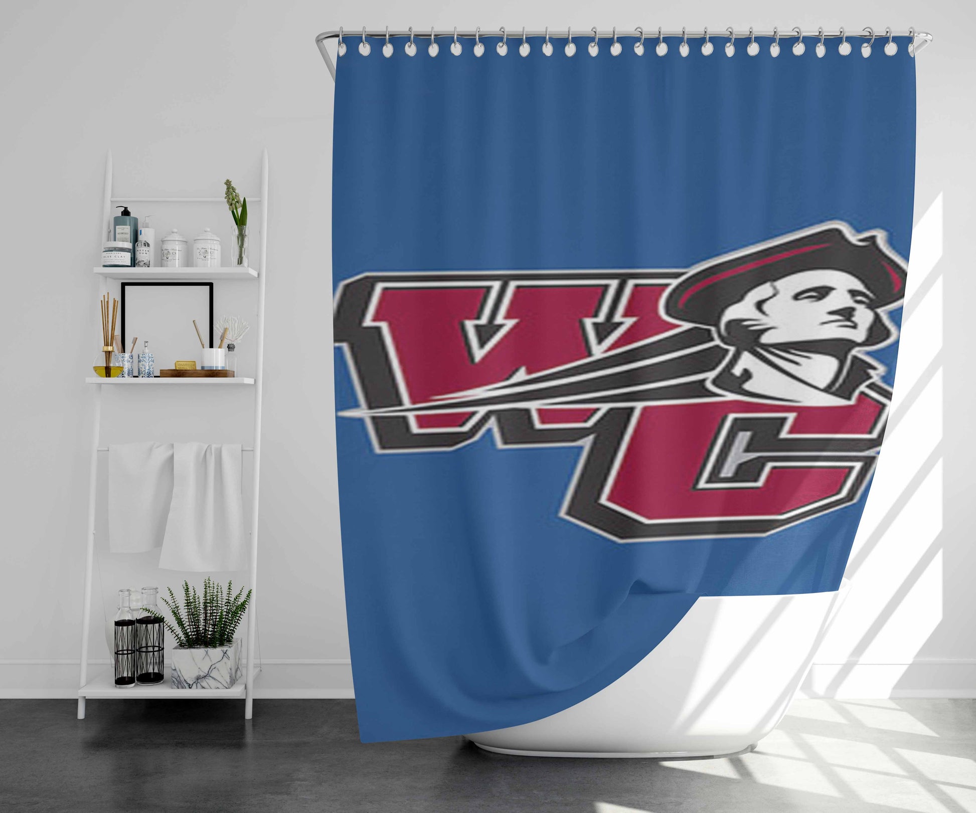Washingtton Colege Logo Blue Bathroom Shower Curtain Fabric Waterproof | 66 X 72 Inch
