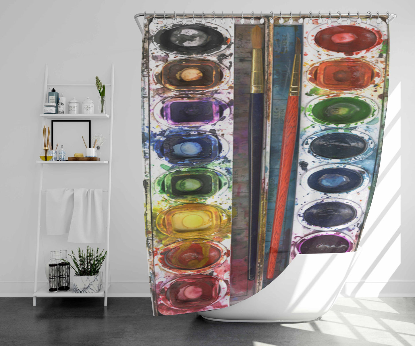 Water Colors Bathroom Shower Curtain Fabric Waterproof | 66 X 72 Inch