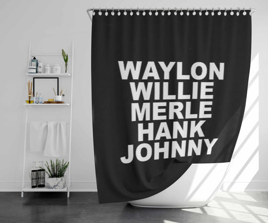 Waylon Willie Merle Hank Williams Bathroom Shower Curtain Fabric Waterproof | 66 X 72 Inch