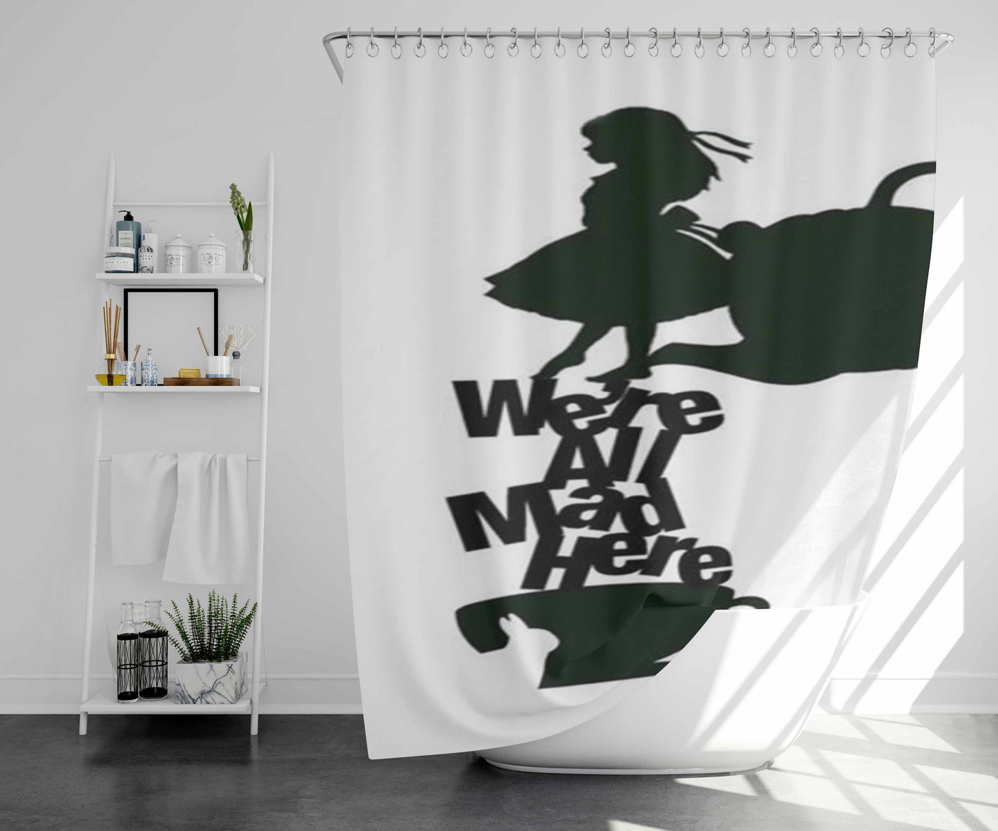 We'Re All Mad Here Chesire Cat Bathroom Shower Curtain Fabric Waterproof | 66 X 72 Inch