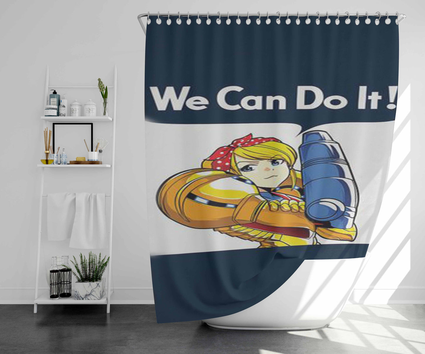 We Can Do It Rosie The Riveter Bathroom Shower Curtain Fabric Waterproof | 66 X 72 Inch