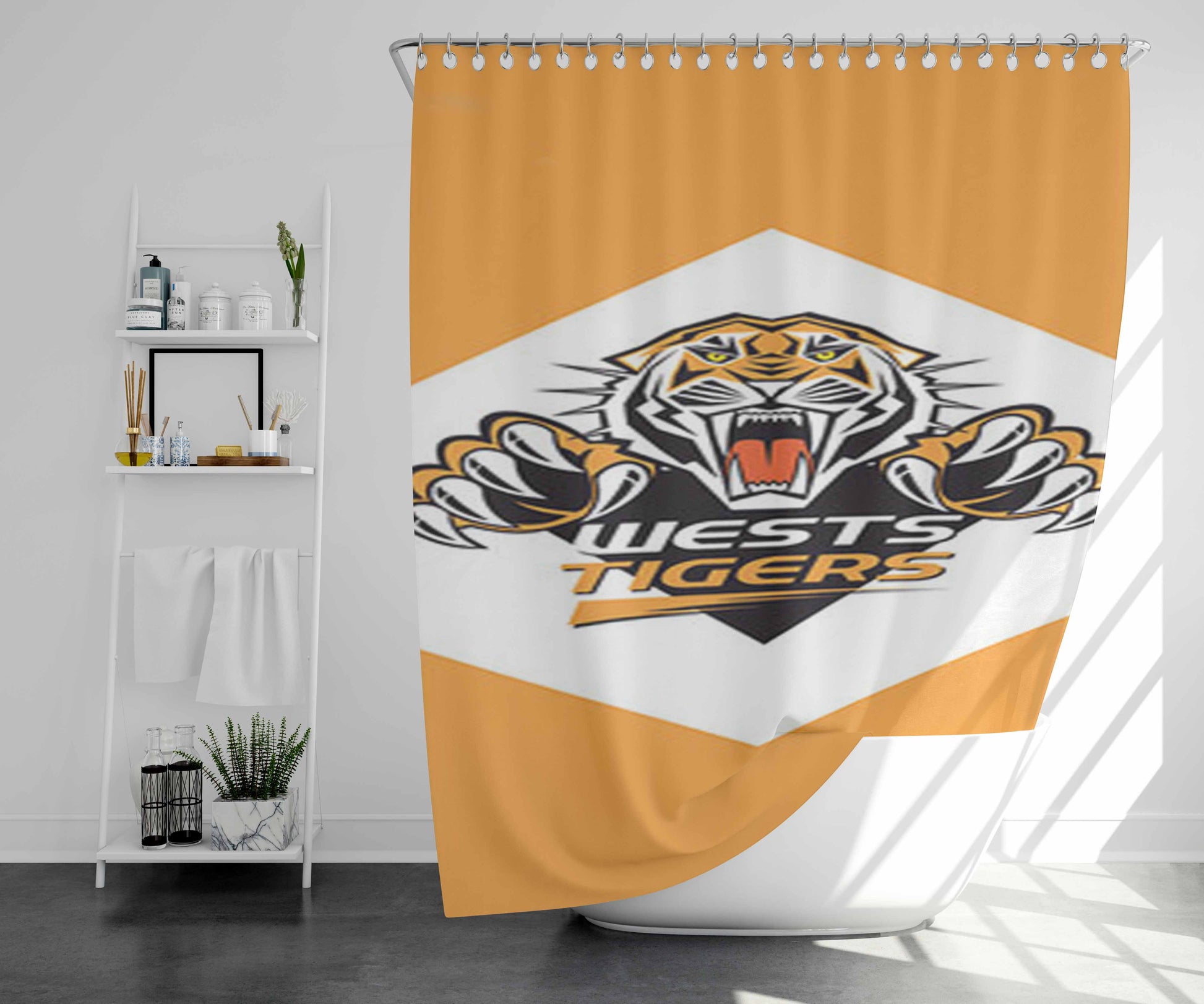 Wests Tiger Logo Bathroom Shower Curtain Fabric Waterproof | 66 X 72 Inch