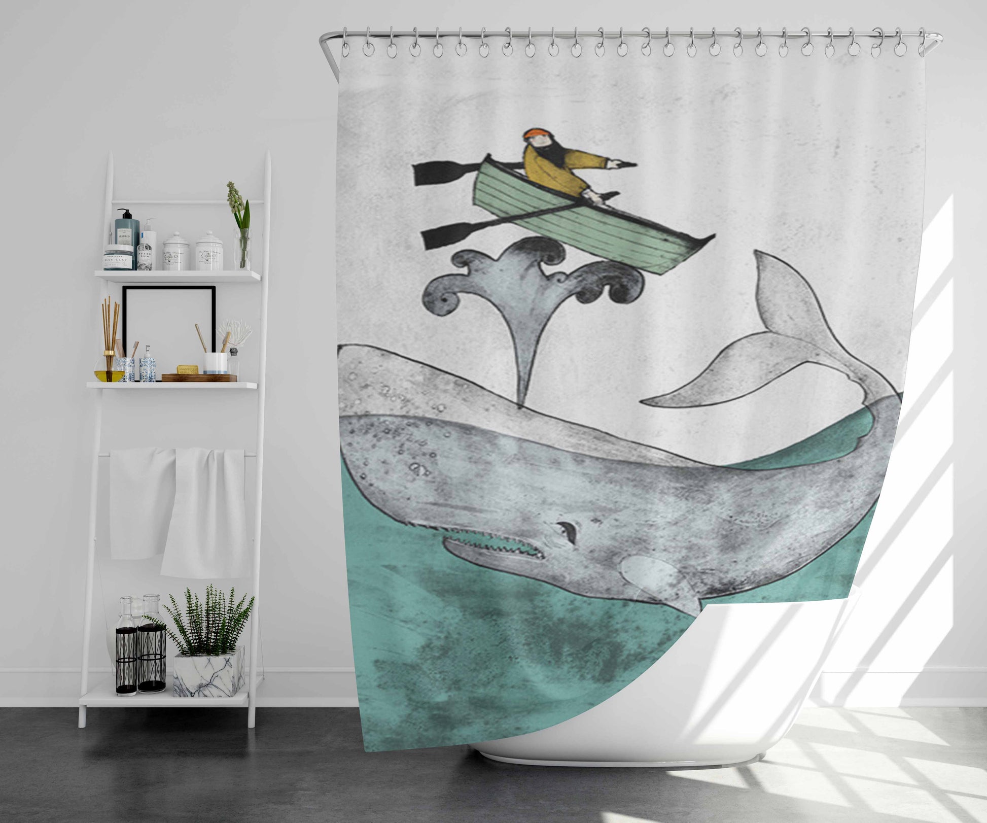 Whale White 2 Bathroom Shower Curtain Fabric Waterproof | 66 X 72 Inch