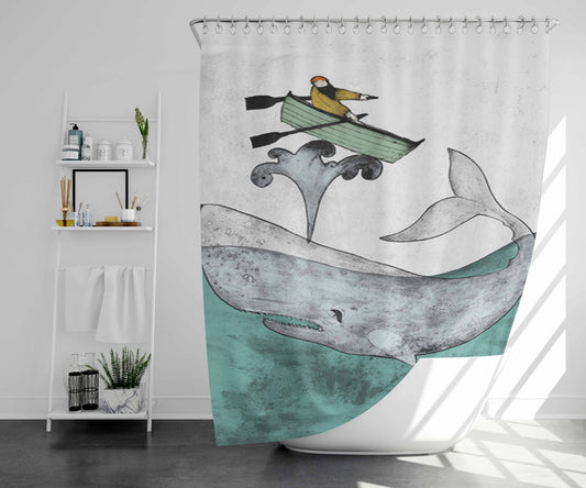 Whale White 2 Bathroom Shower Curtain Fabric Waterproof | 66 X 72 Inch