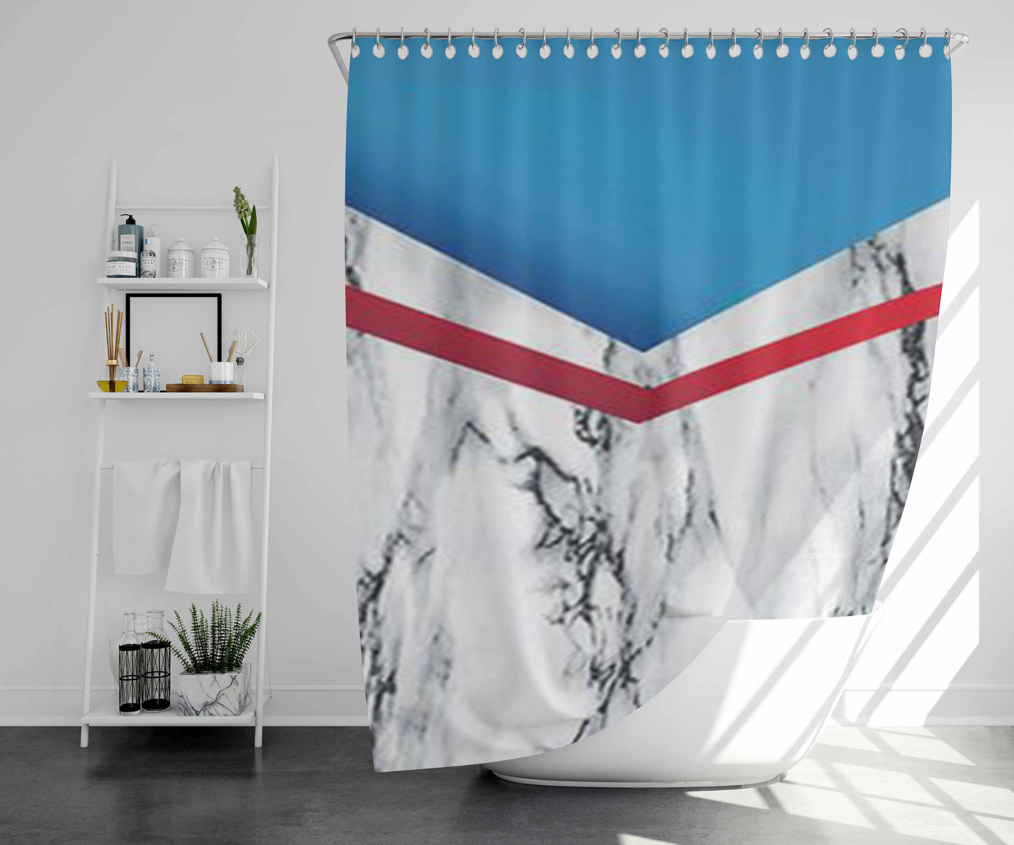 White Marble Chevron Logo Bathroom Shower Curtain Fabric Waterproof | 66 X 72 Inch