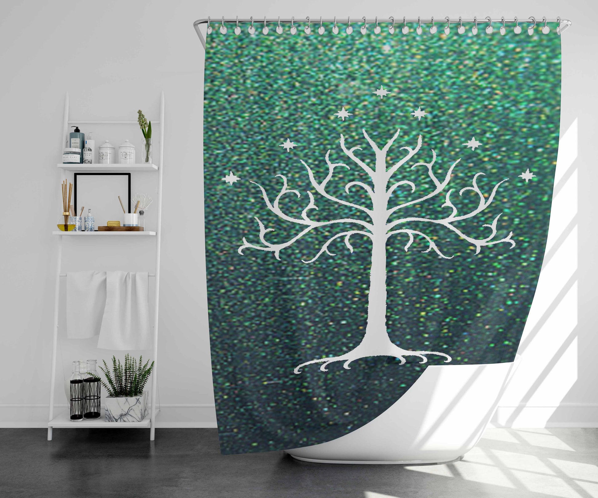 White Tree Of Gondor Bathroom Shower Curtain Fabric Waterproof | 66 X 72 Inch