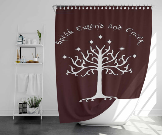 White Tree Speak Friend And Enter Bathroom Shower Curtain Fabric Waterproof | 66 X 72 Inch
