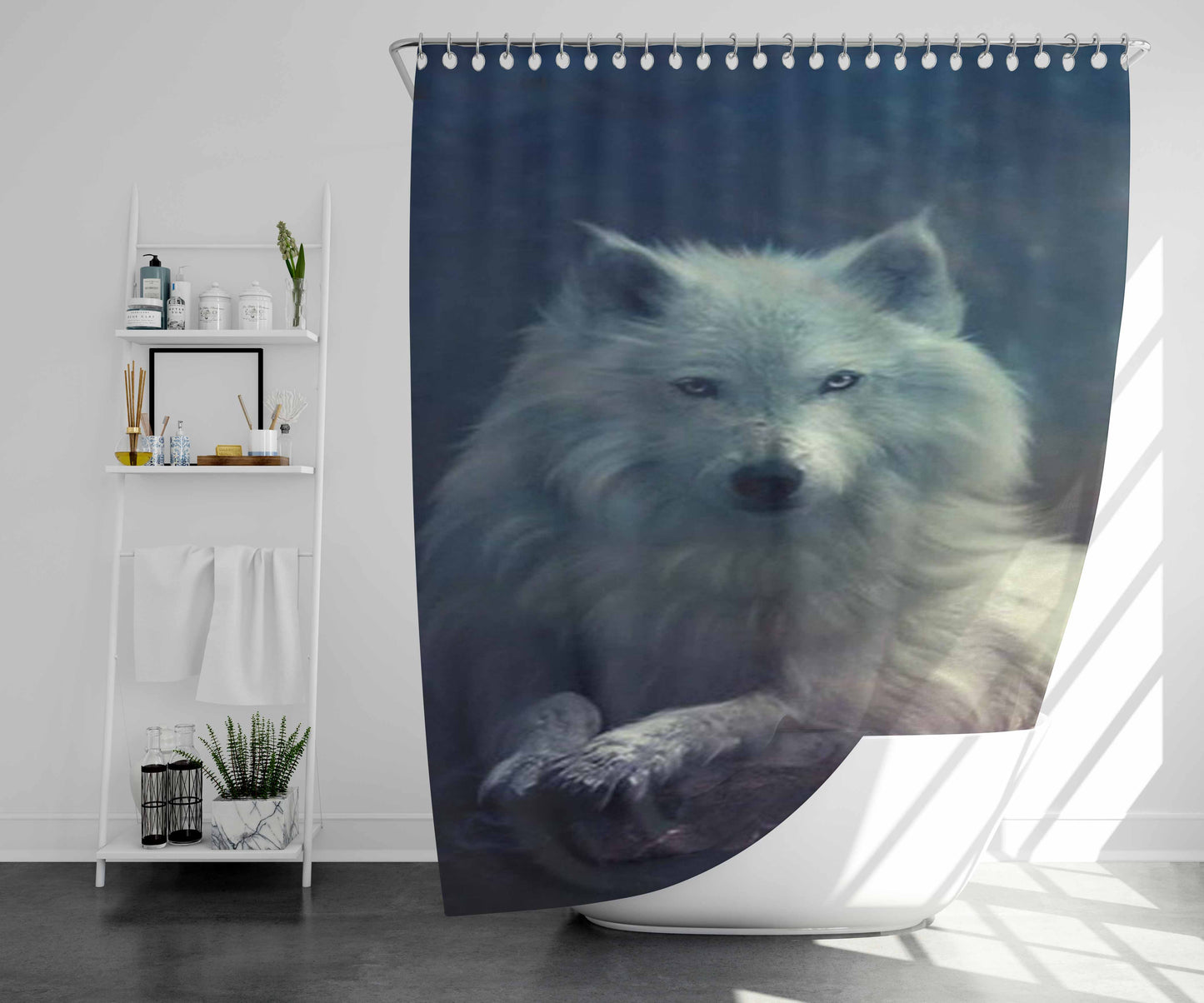 White Wolf Yorkshire Rose Bathroom Shower Curtain Fabric Waterproof | 66 X 72 Inch