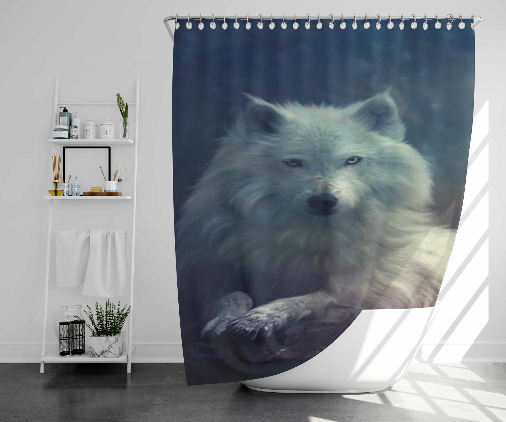 White Wolf Yorkshire Rose Bathroom Shower Curtain Fabric Waterproof | 66 X 72 Inch