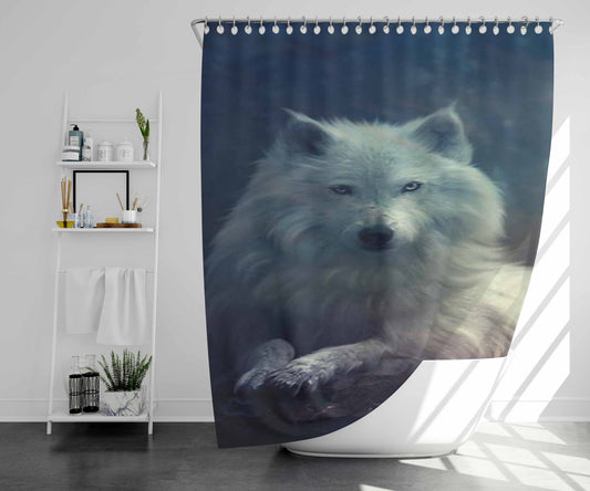 White Wolf Yorkshire Rose Bathroom Shower Curtain Fabric Waterproof | 66 X 72 Inch