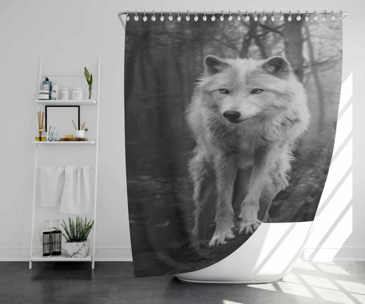 White Wolf Bathroom Shower Curtain Fabric Waterproof | 66 X 72 Inch