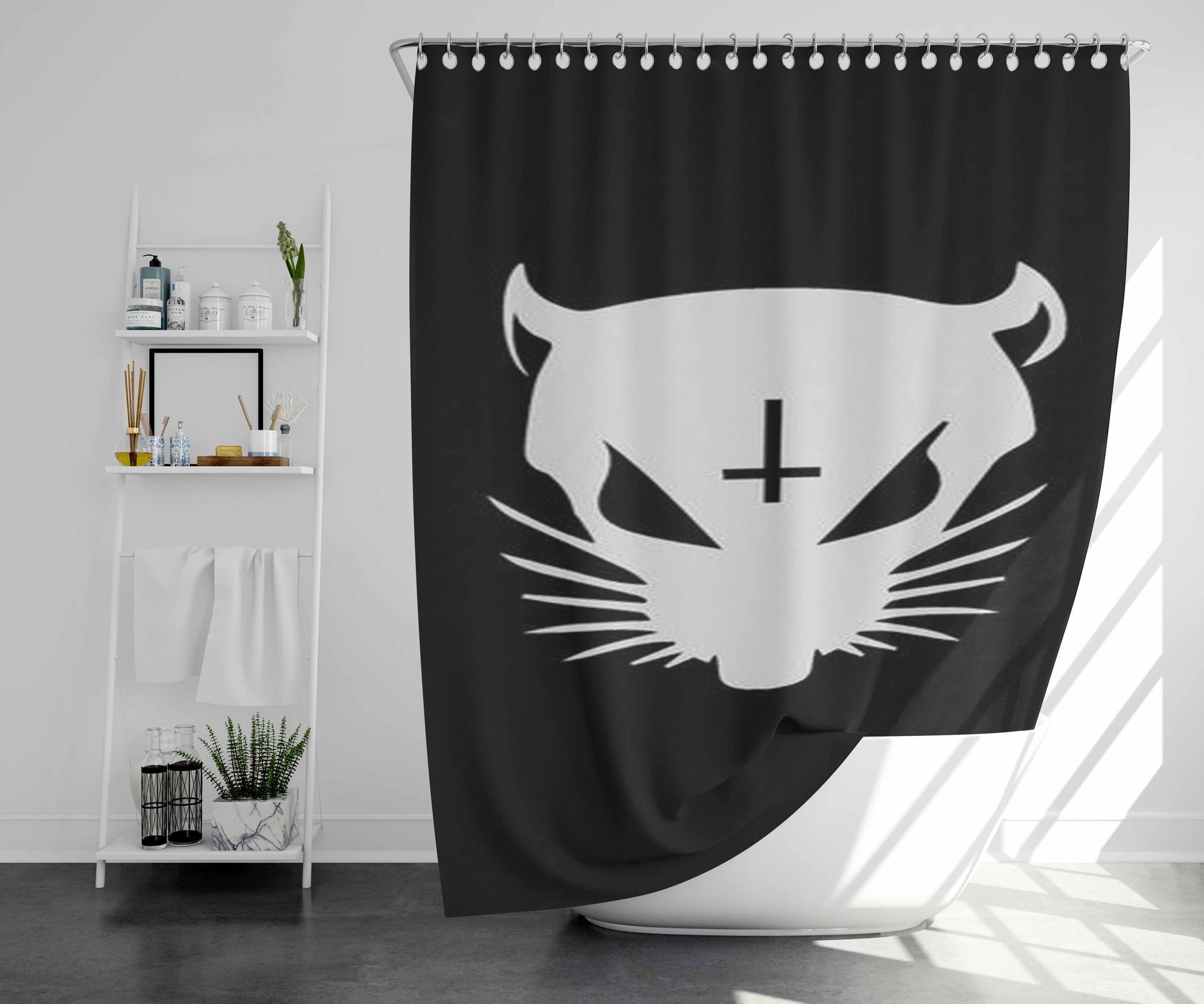 White Zef Rat Bathroom Shower Curtain Fabric Waterproof | 66 X 72 Inch
