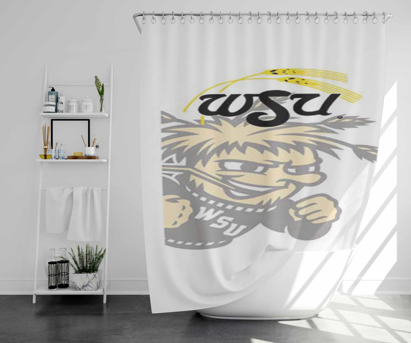Wichita State Logo Fade Bathroom Shower Curtain Fabric Waterproof | 66 X 72 Inch