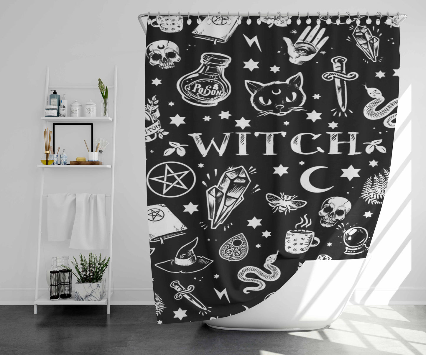 Wicth Pattern 2 Bathroom Shower Curtain Fabric Waterproof | 66 X 72 Inch