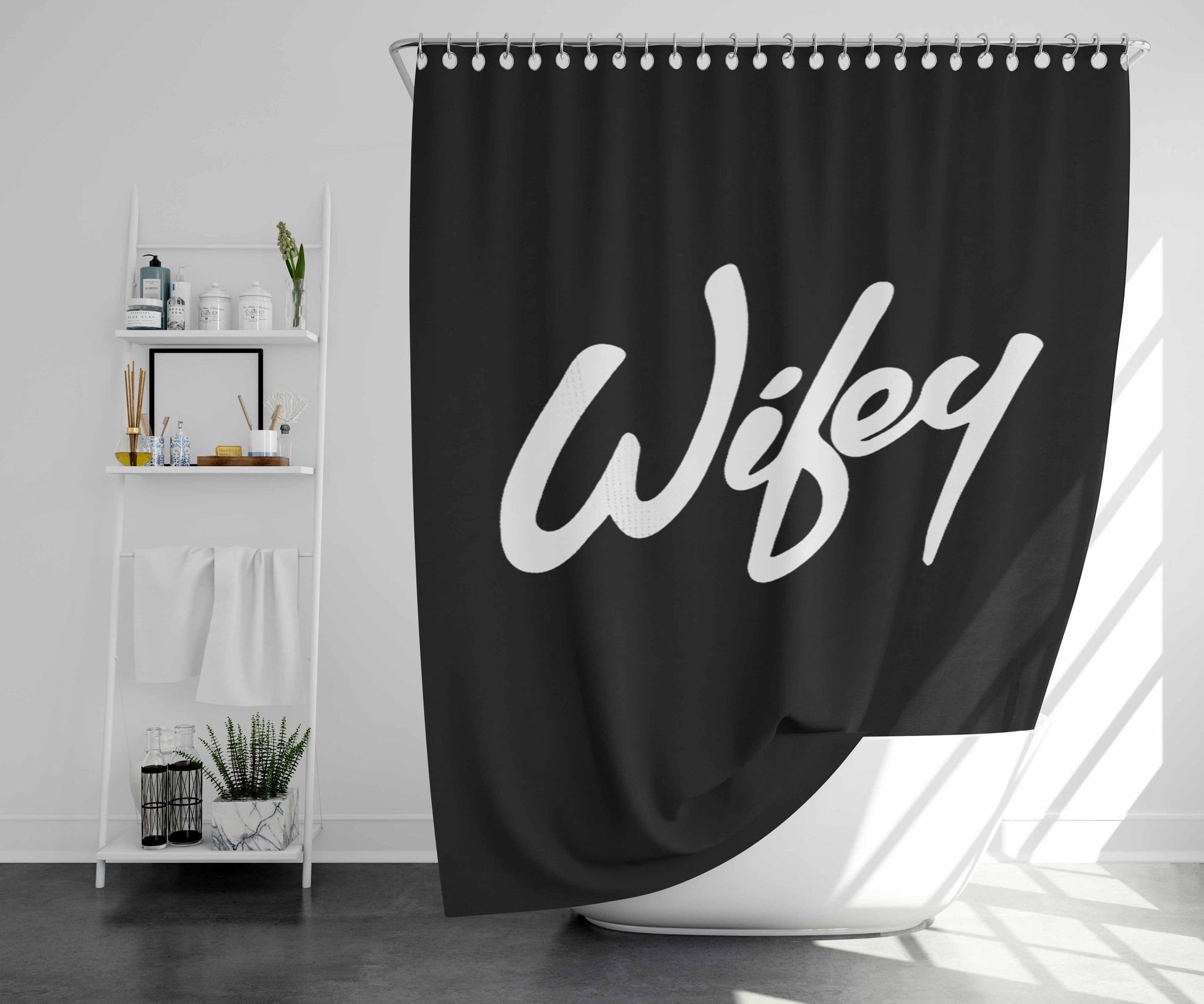Wifey Bathroom Shower Curtain Fabric Waterproof | 66 X 72 Inch
