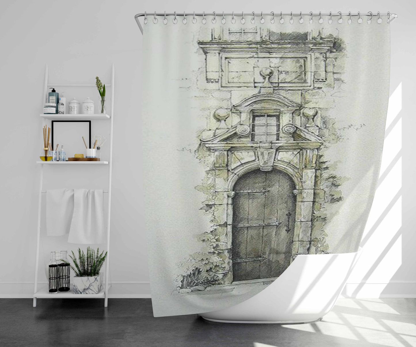 Window Castle Bathroom Shower Curtain Fabric Waterproof | 66 X 72 Inch