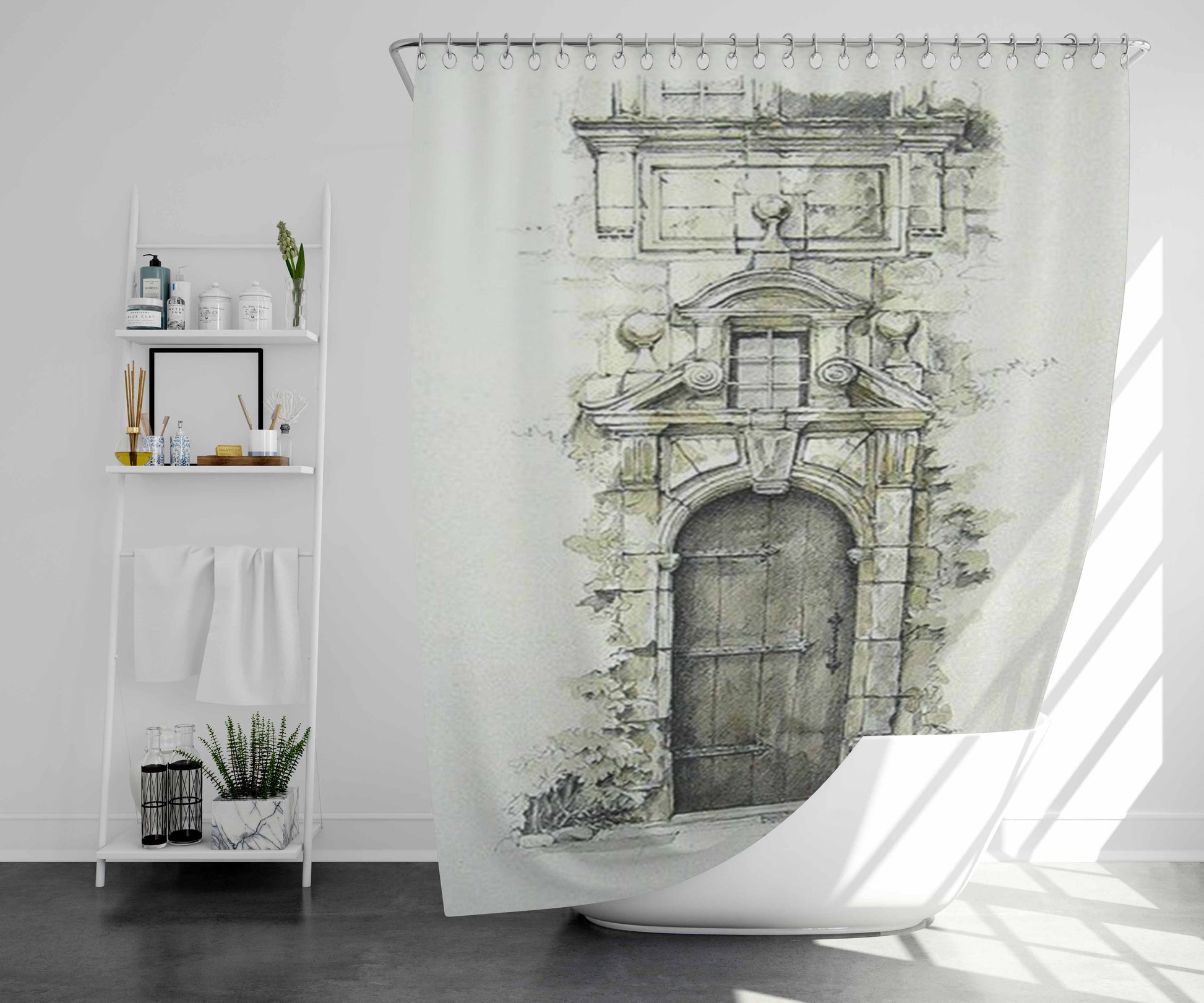 Window Castle Bathroom Shower Curtain Fabric Waterproof | 66 X 72 Inch