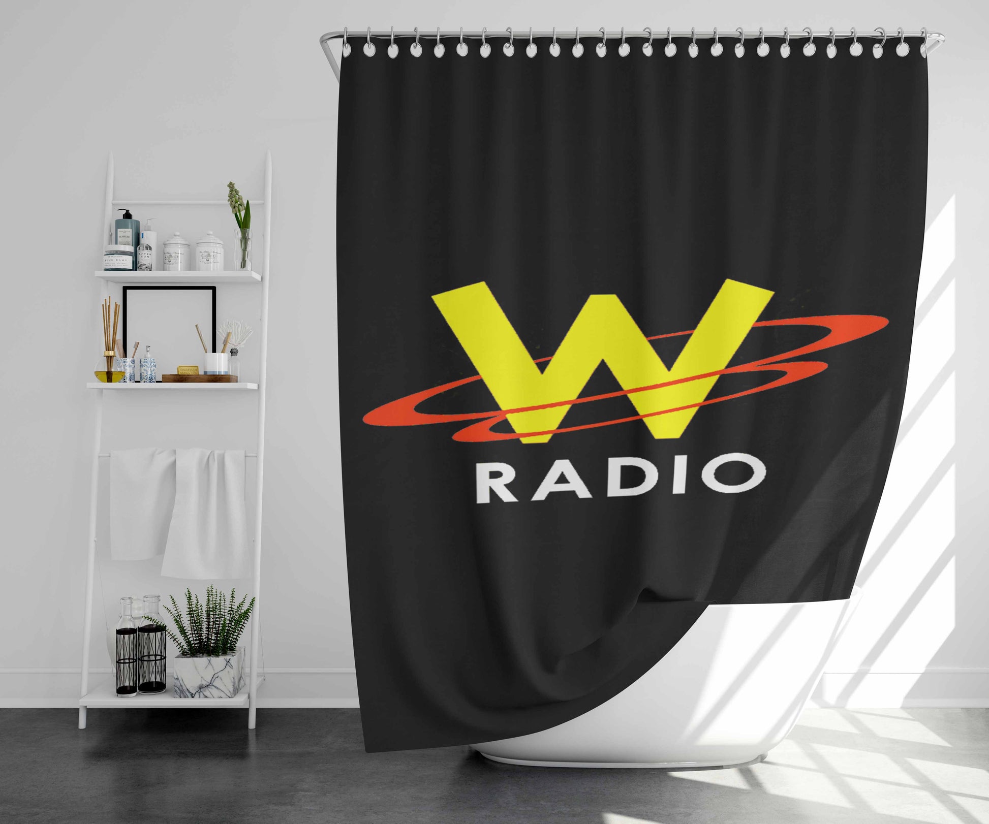 Windows Radio Bathroom Shower Curtain Fabric Waterproof | 66 X 72 Inch