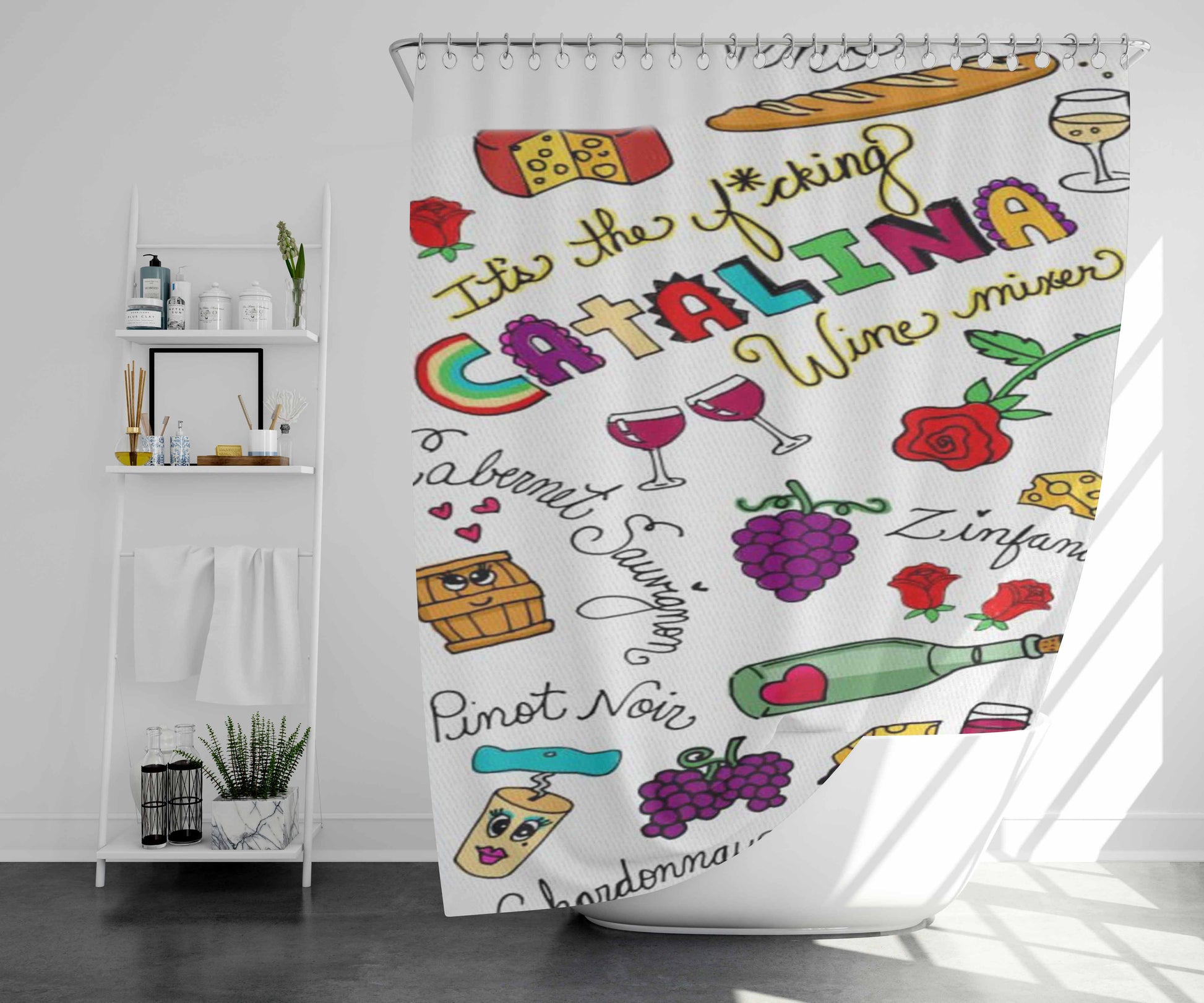Wine Mixer Bathroom Shower Curtain Fabric Waterproof | 66 X 72 Inch