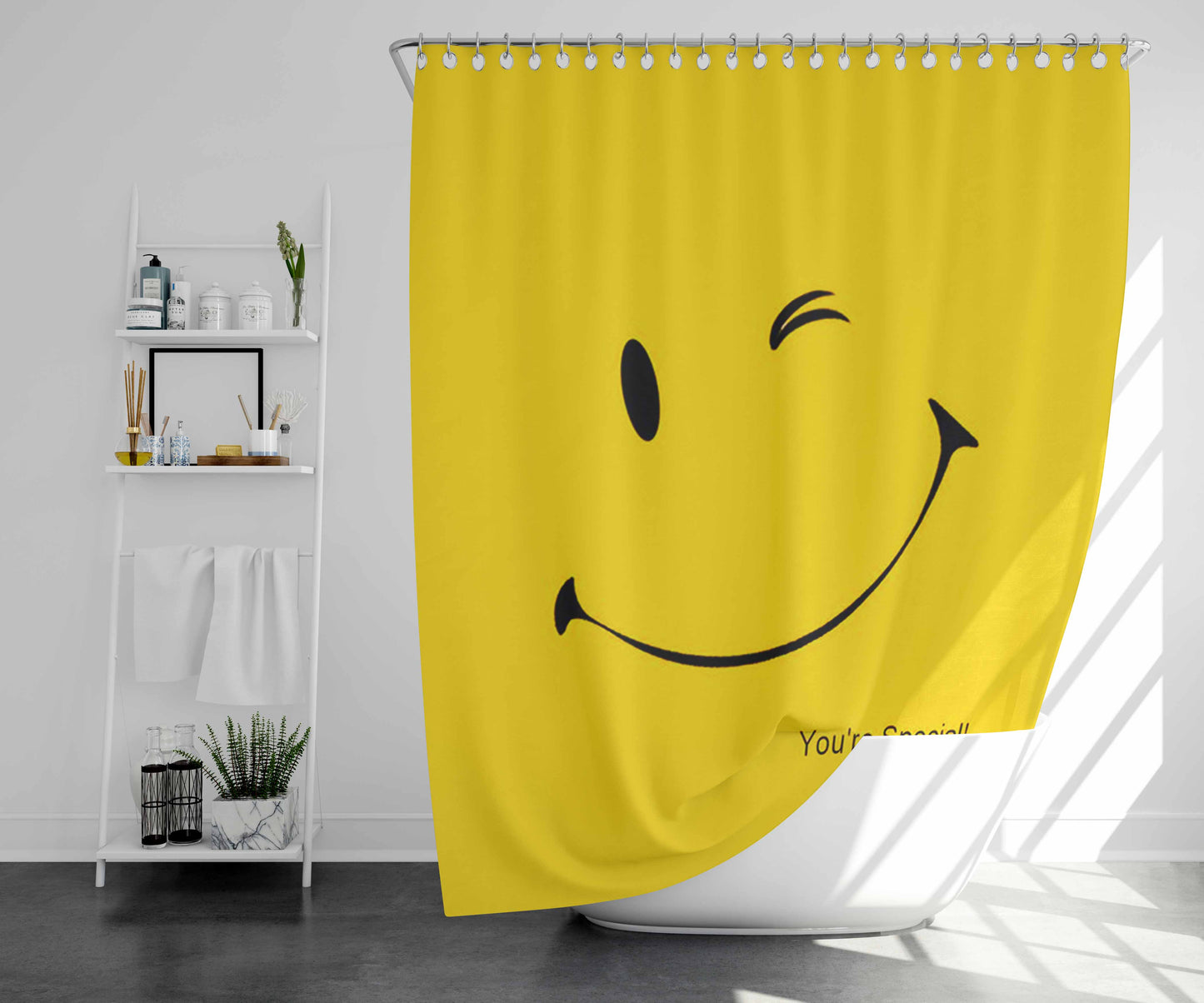 Wink Emoticon Bathroom Shower Curtain Fabric Waterproof | 66 X 72 Inch