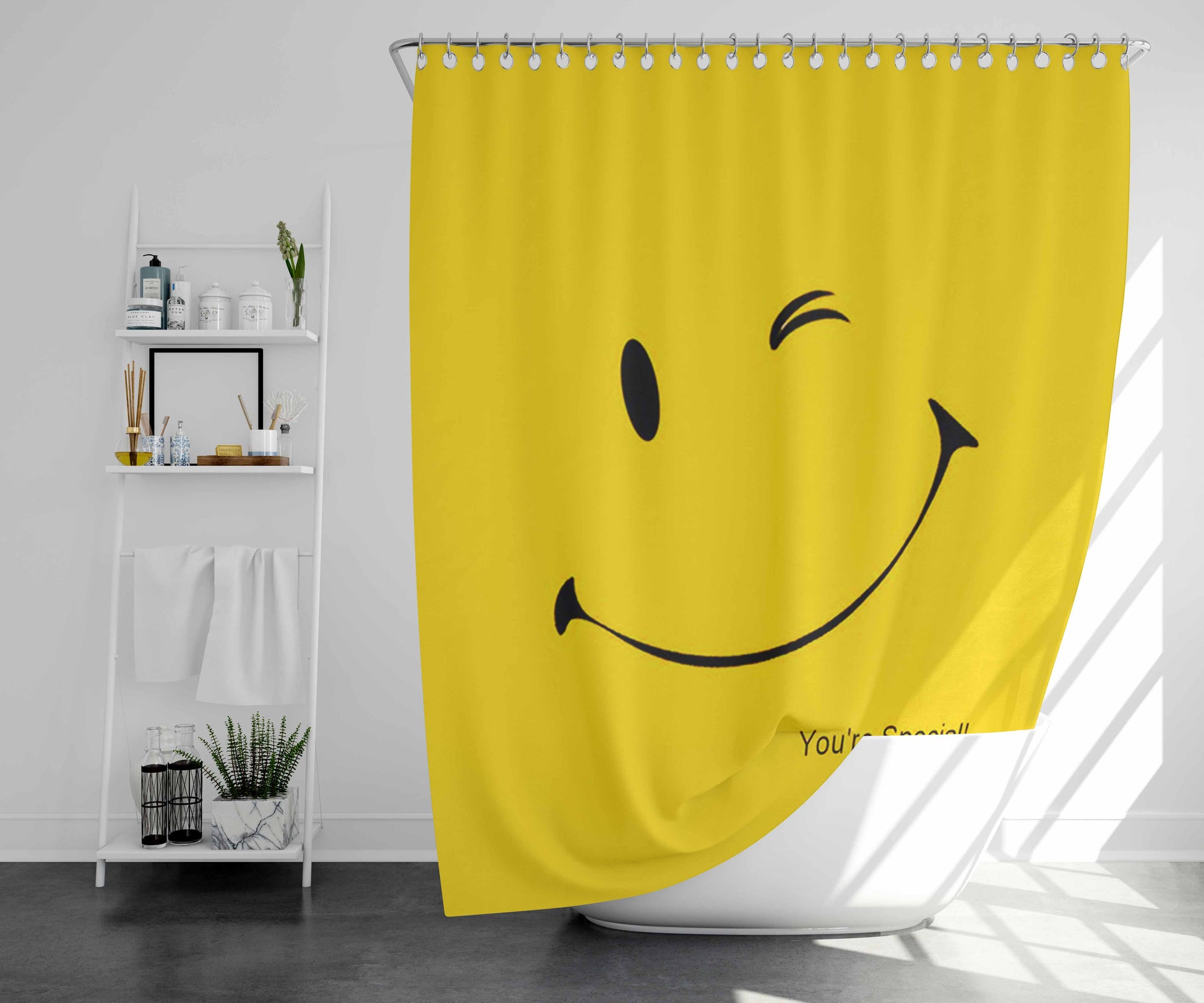 Wink Emoticon Bathroom Shower Curtain Fabric Waterproof | 66 X 72 Inch