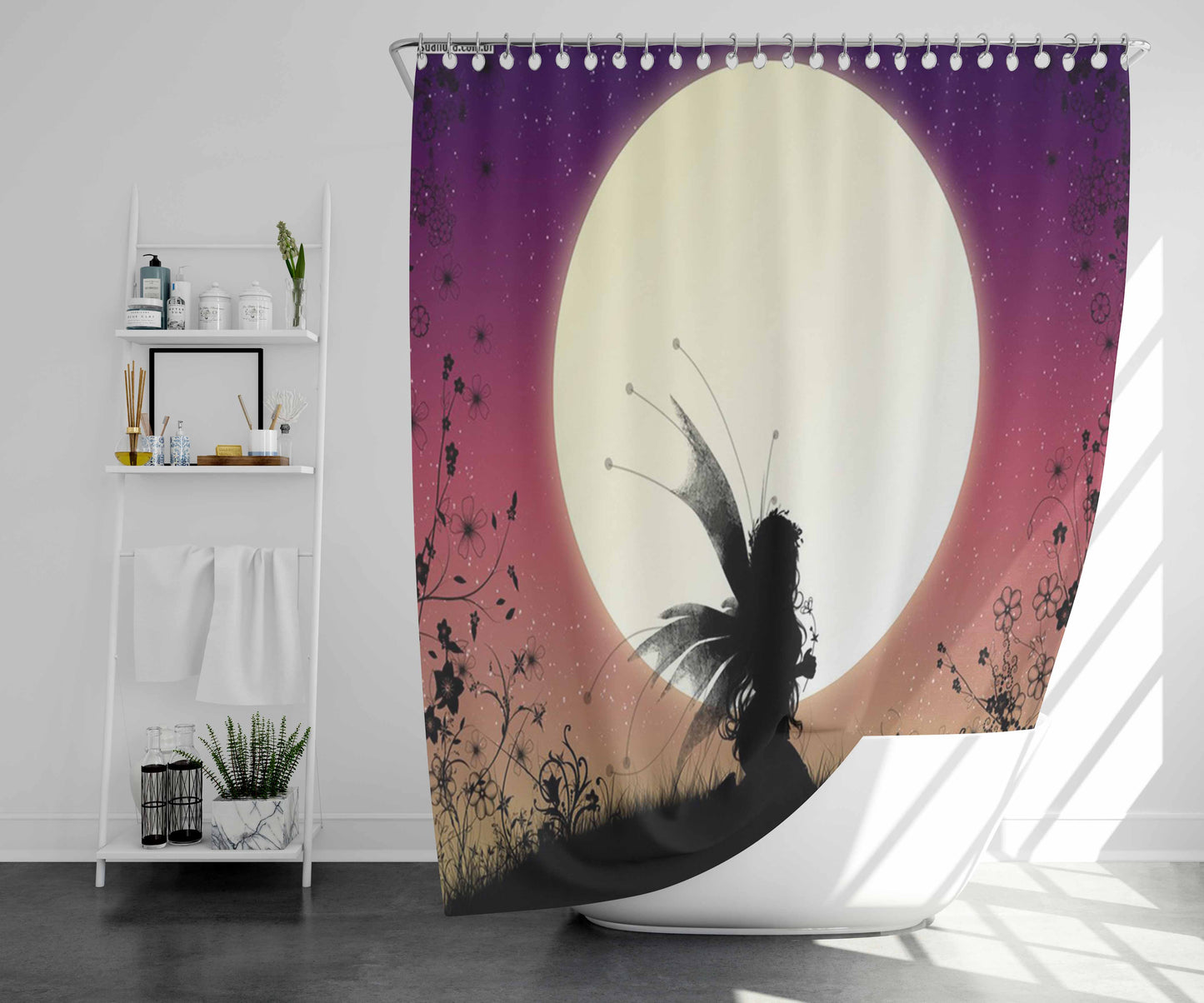 Winter Fairy Moon Bathroom Shower Curtain Fabric Waterproof | 66 X 72 Inch