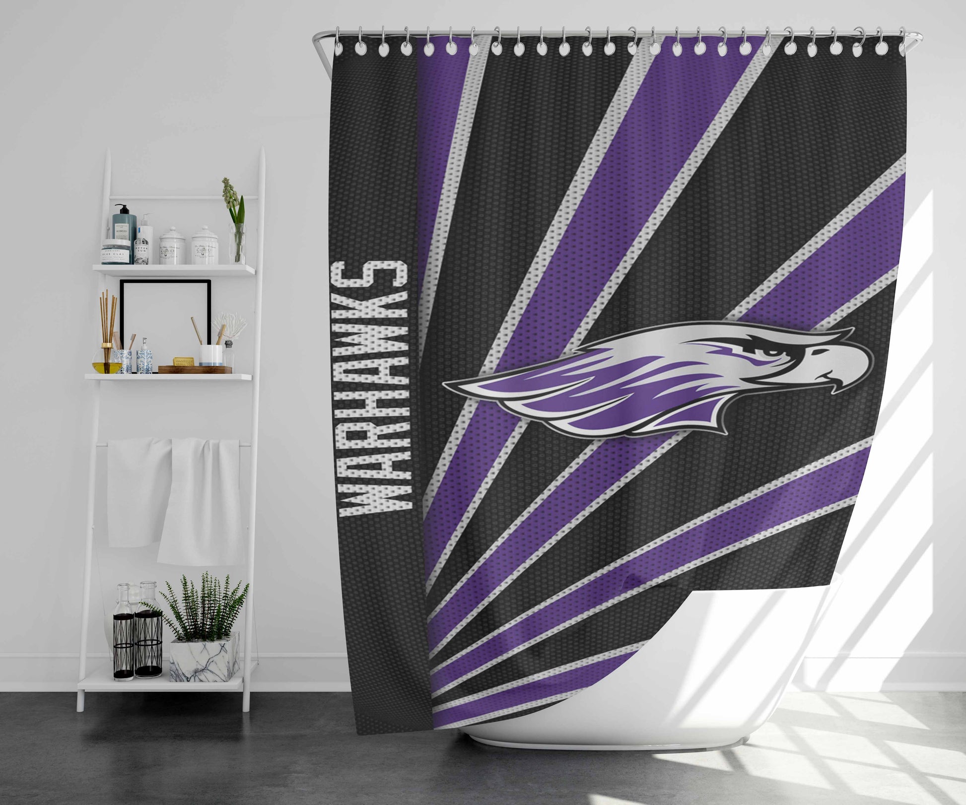 Wisonsin Whitewater Warhawks Stripe Wallpaper Bathroom Shower Curtain Fabric Waterproof | 66 X 72 Inch