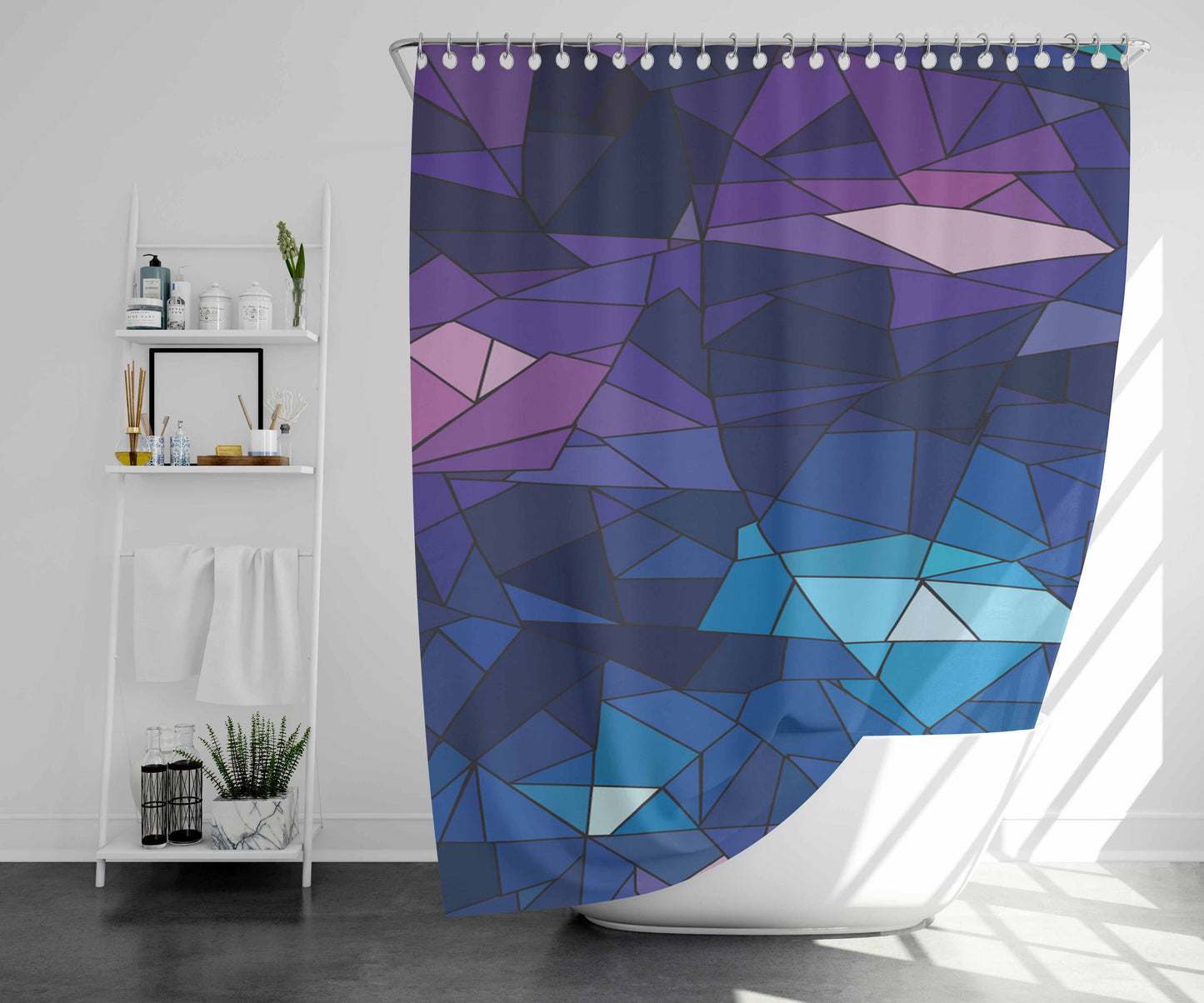With Blue Glass Design Bathroom Shower Curtain Fabric Waterproof | 66 X 72 Inch