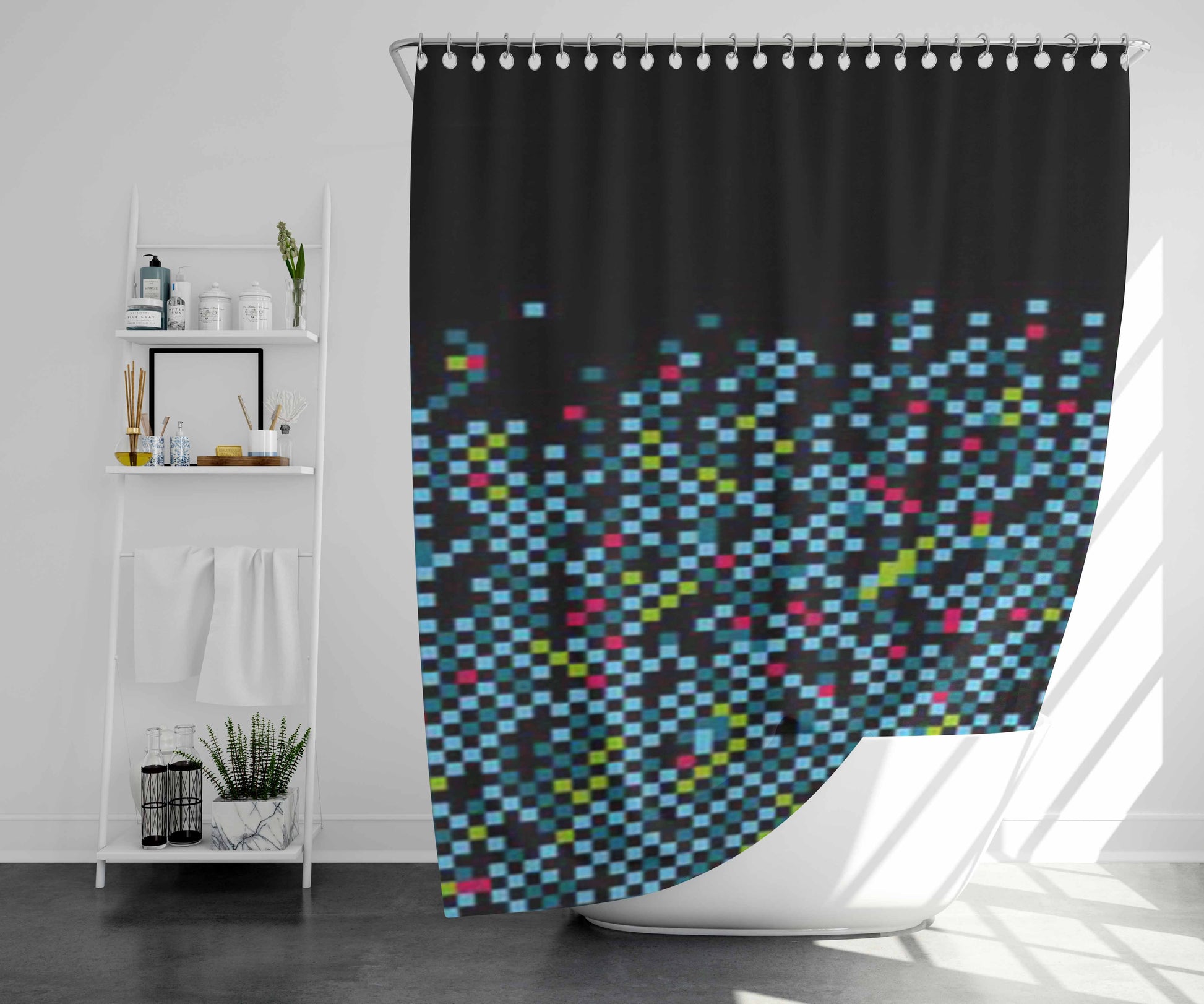 Wo Pixel Bathroom Shower Curtain Fabric Waterproof | 66 X 72 Inch