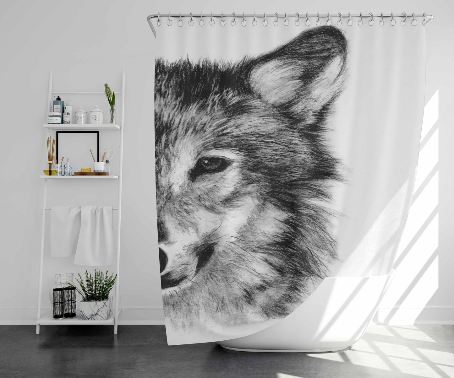 Wolf Artwork Bathroom Shower Curtain Fabric Waterproof | 66 X 72 Inch