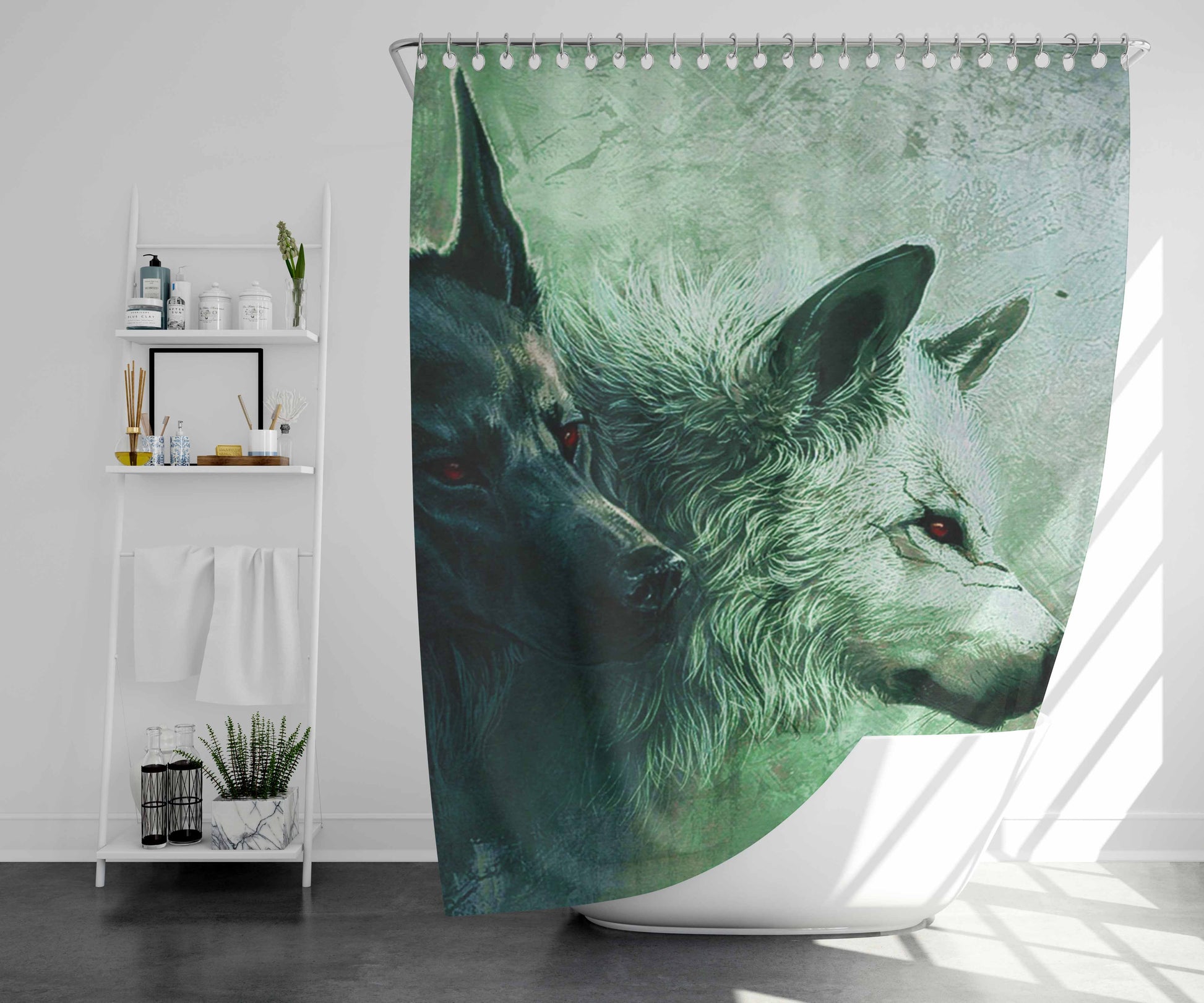 Wolf Black White Bathroom Shower Curtain Fabric Waterproof | 66 X 72 Inch