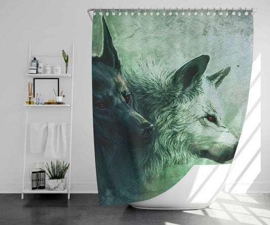 Wolf Black White Bathroom Shower Curtain Fabric Waterproof | 66 X 72 Inch
