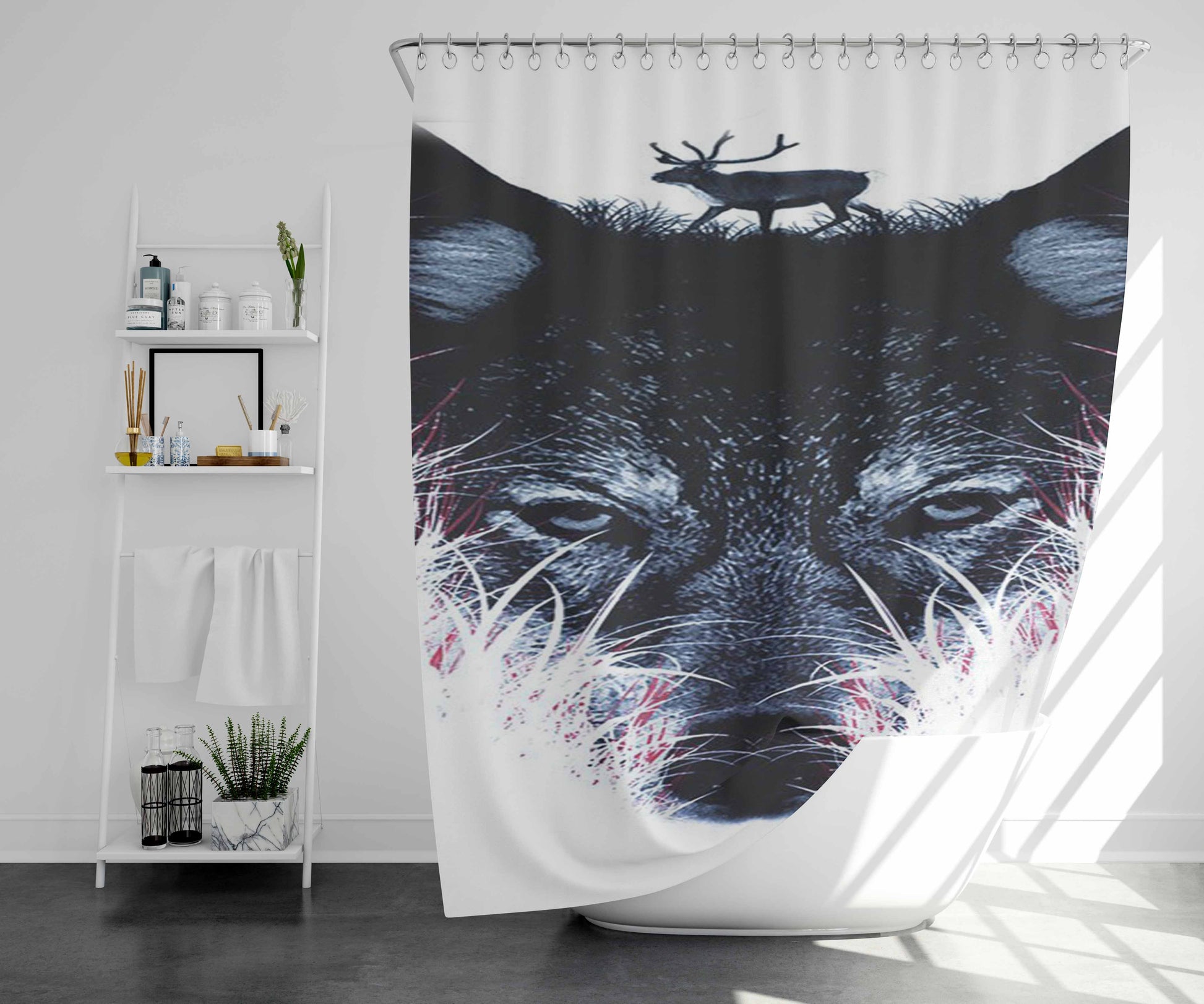 Wolf White Bathroom Shower Curtain Fabric Waterproof | 66 X 72 Inch
