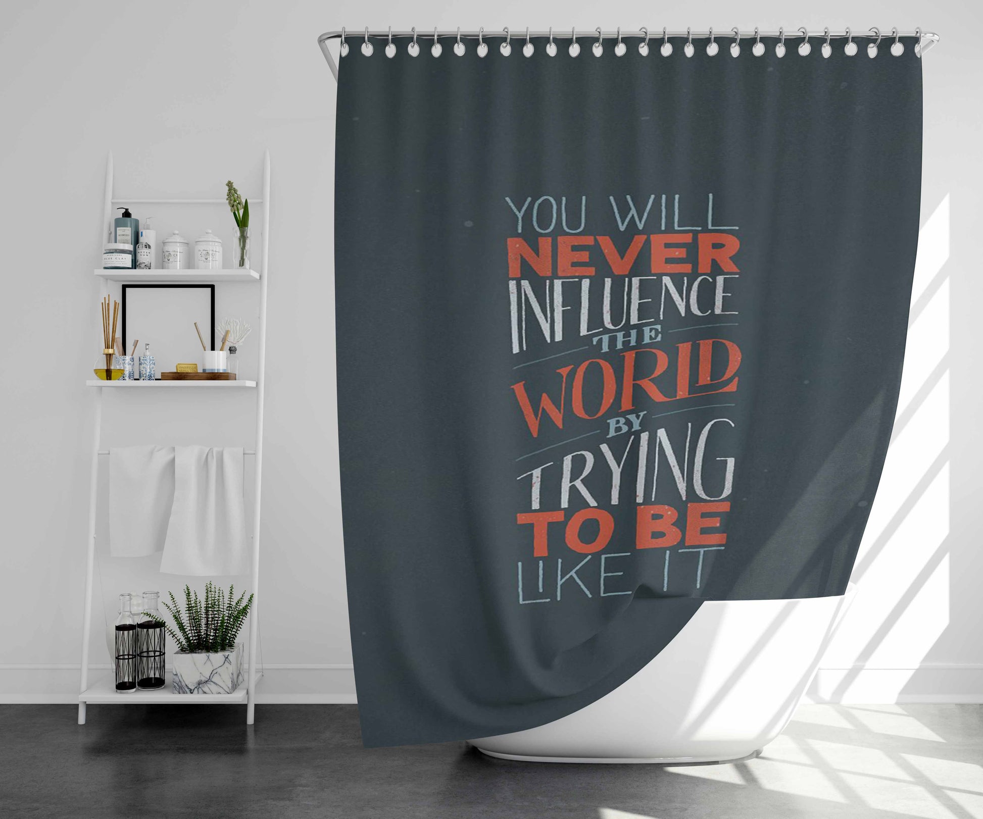 Words- Bathroom Shower Curtain Fabric Waterproof | 66 X 72 Inch
