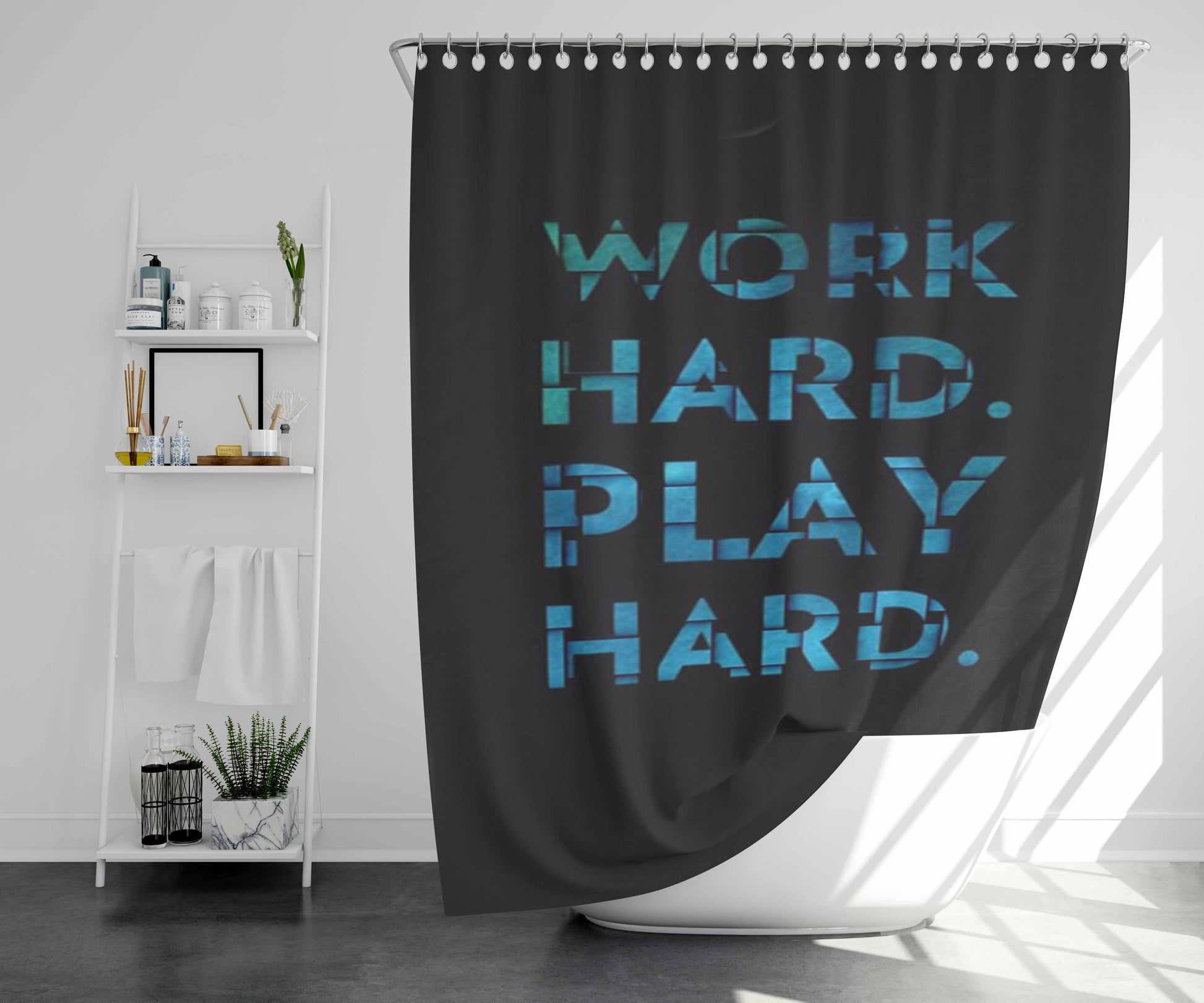 Work Hard Play Hard Bathroom Shower Curtain Fabric Waterproof | 66 X 72 Inch