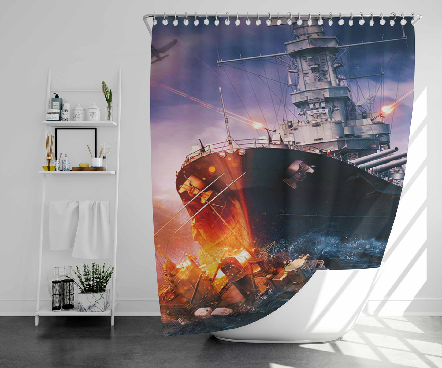 World Of Warships Bathroom Shower Curtain Fabric Waterproof | 66 X 72 Inch