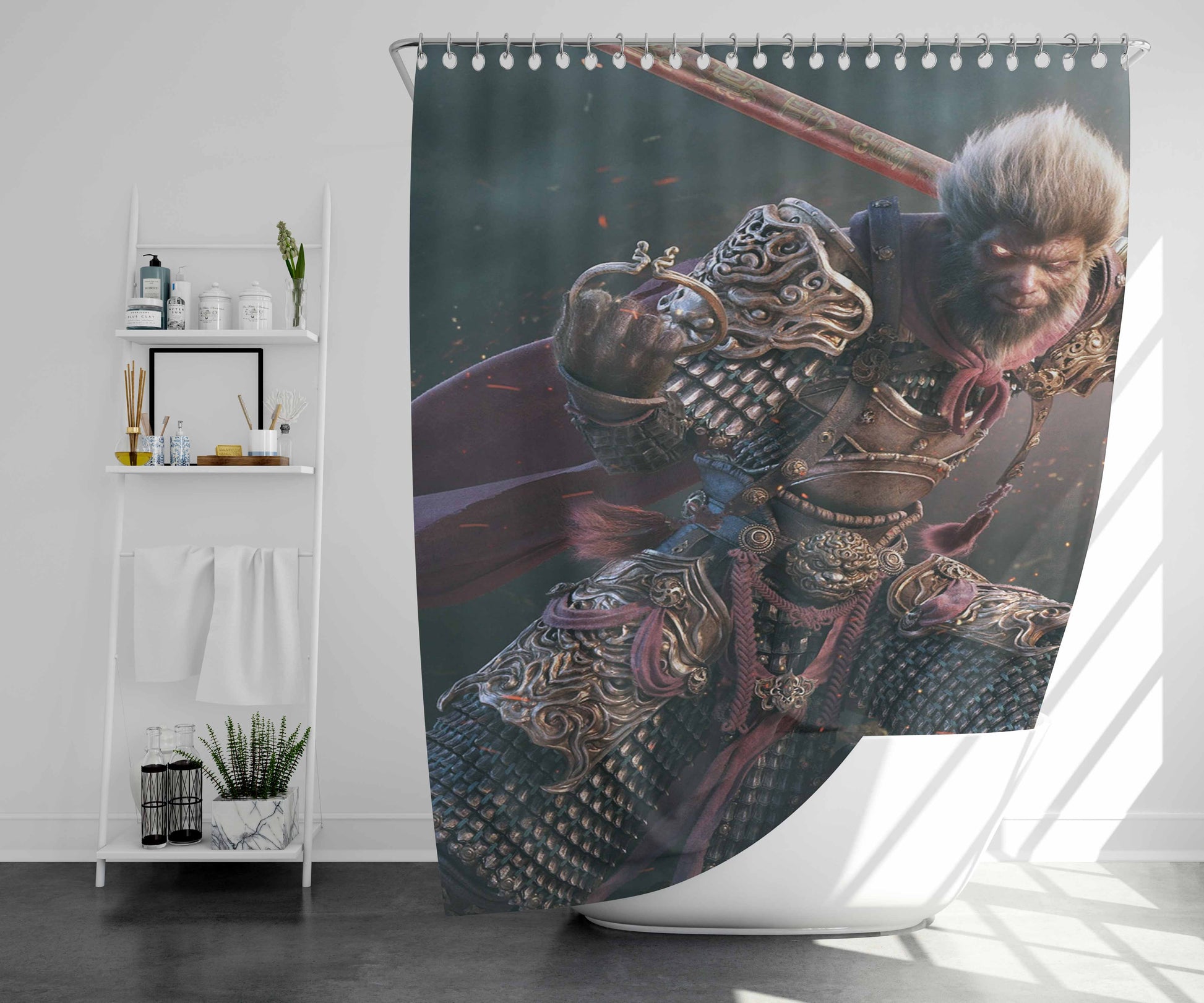 Wukong Art Bathroom Shower Curtain Fabric Waterproof | 66 X 72 Inch