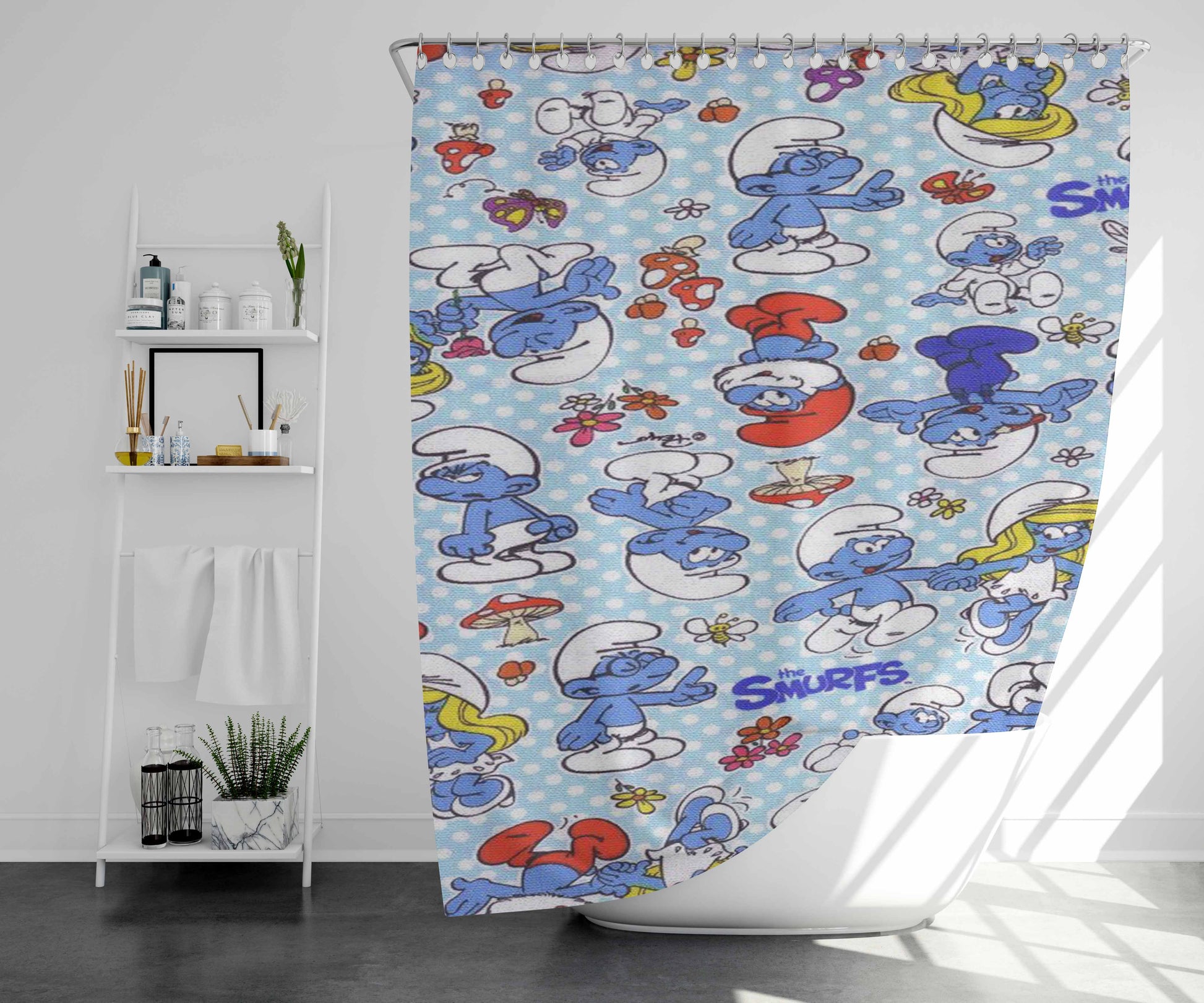 Yard Smurf Polka Dots Bathroom Shower Curtain Fabric Waterproof | 66 X 72 Inch