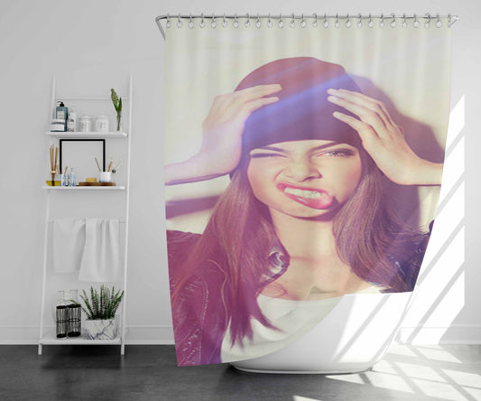 Zazz Girl Hat Pose Bathroom Shower Curtain Fabric Waterproof | 66 X 72 Inch