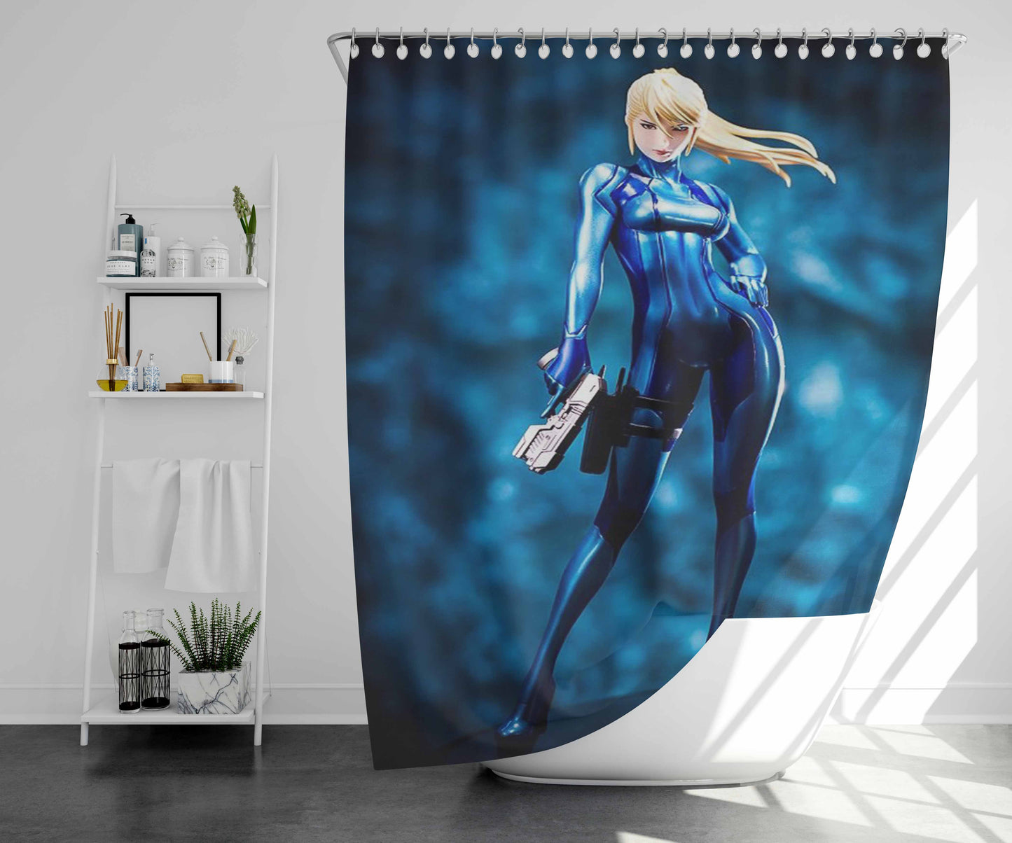 Zero Suit Samus Starry Night Bathroom Shower Curtain Fabric Waterproof | 66 X 72 Inch