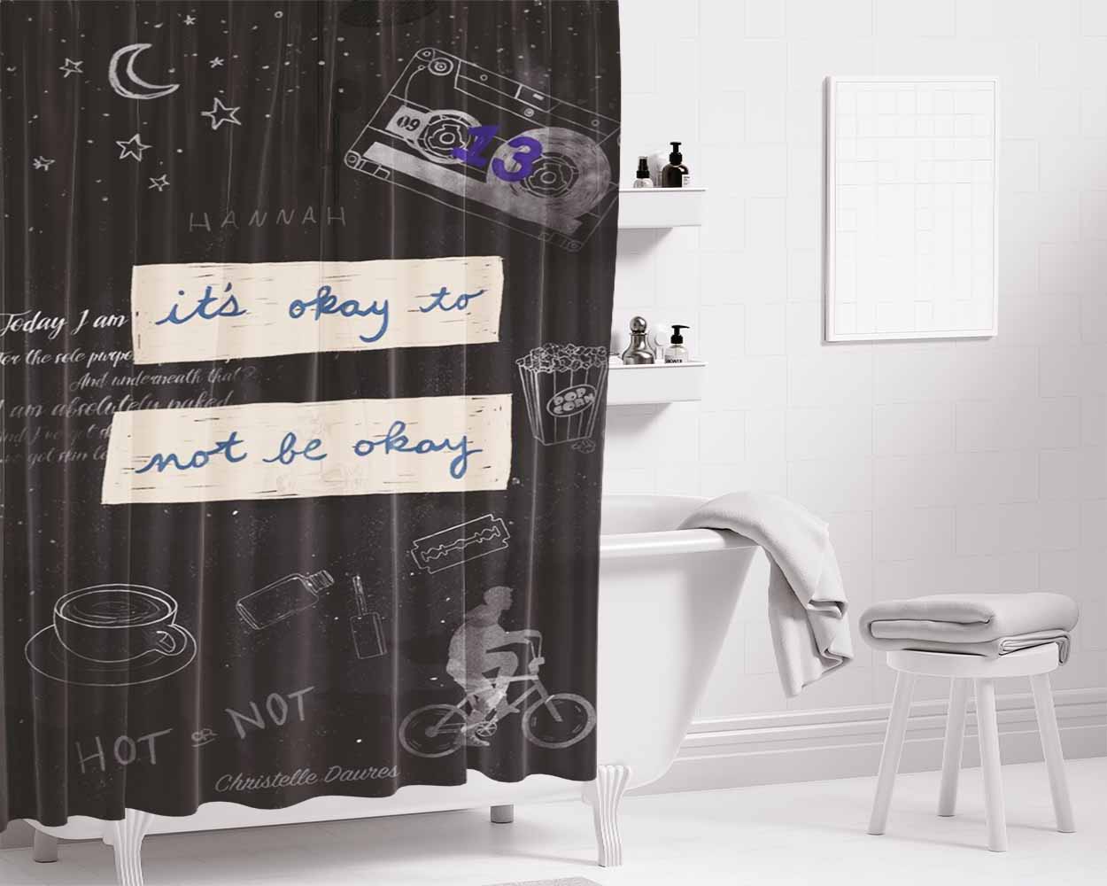 6Lack Prblms Bathroom Shower Curtain Fabric Waterproof | 66 X 72 Inch