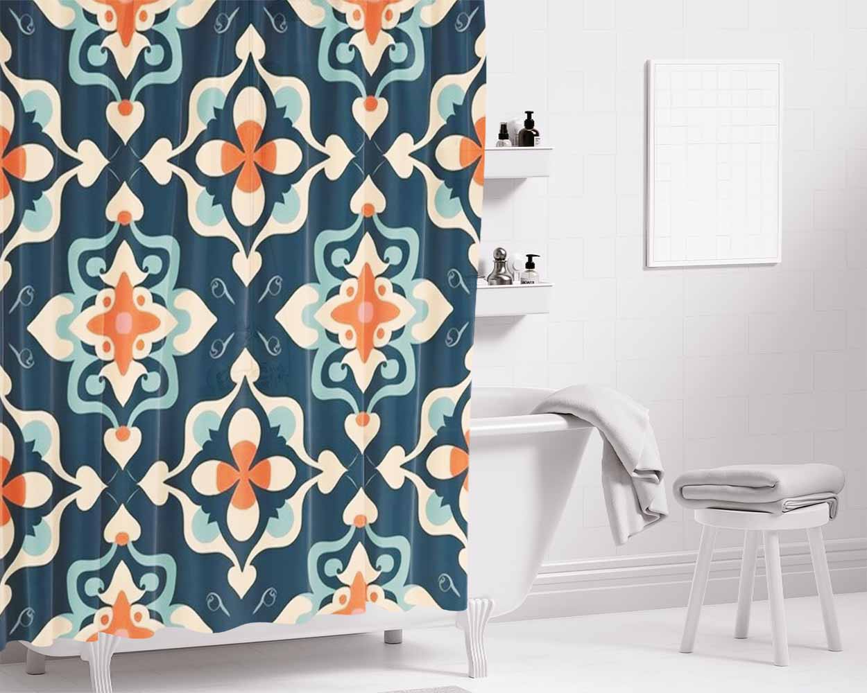 A Pattern With A Geometric Pattern Bathroom Shower Curtain Fabric Waterproof | 66 X 72 Inch